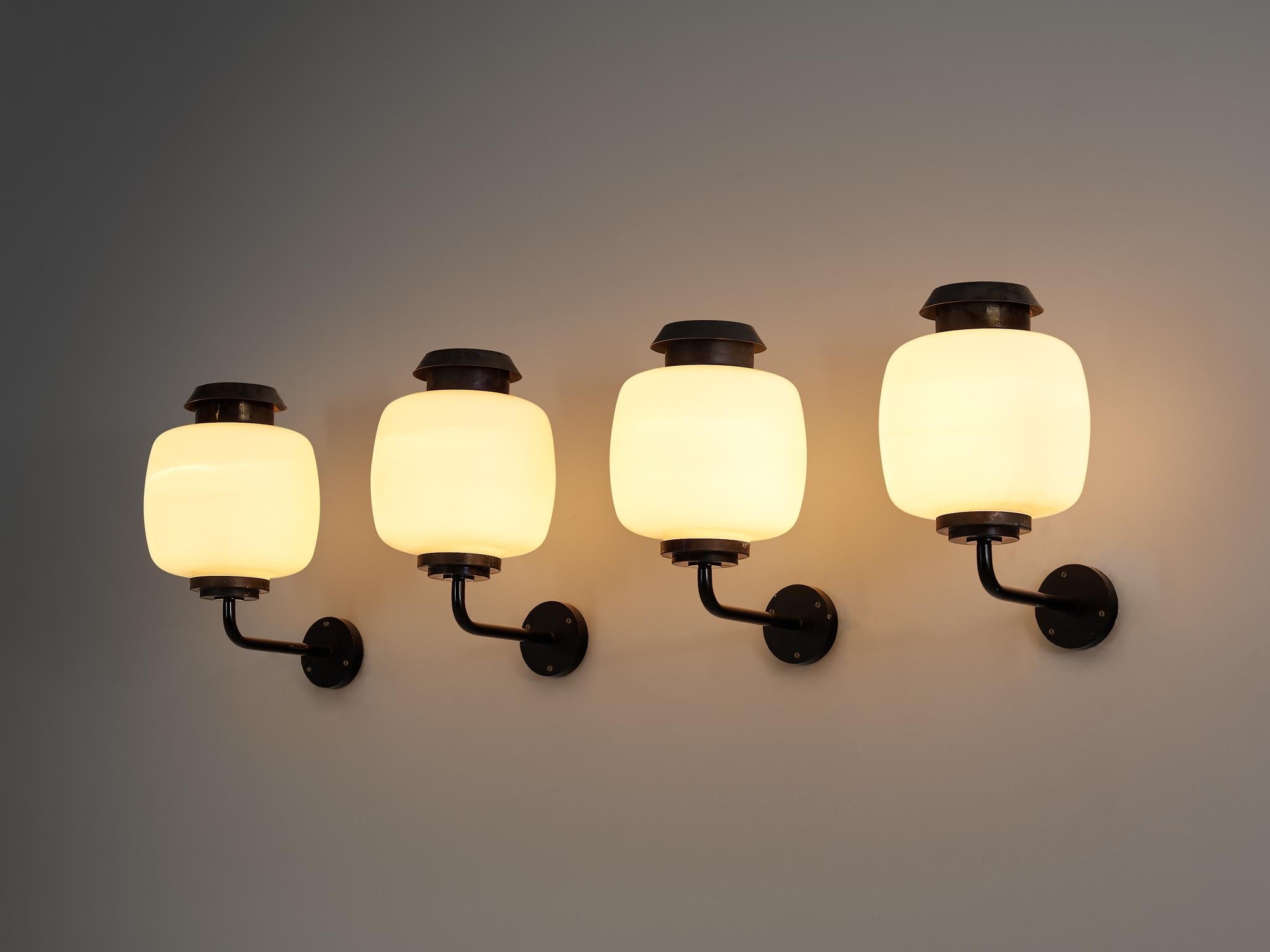 Lyfa 'Drabant' Wall Lights in White Opaque Glass and Copper lighting Morentz