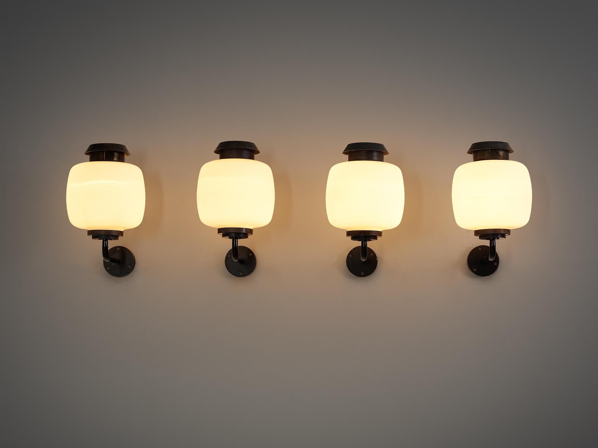 Lyfa 'Drabant' Wall Lights in White Opaque Glass and Copper lighting Morentz