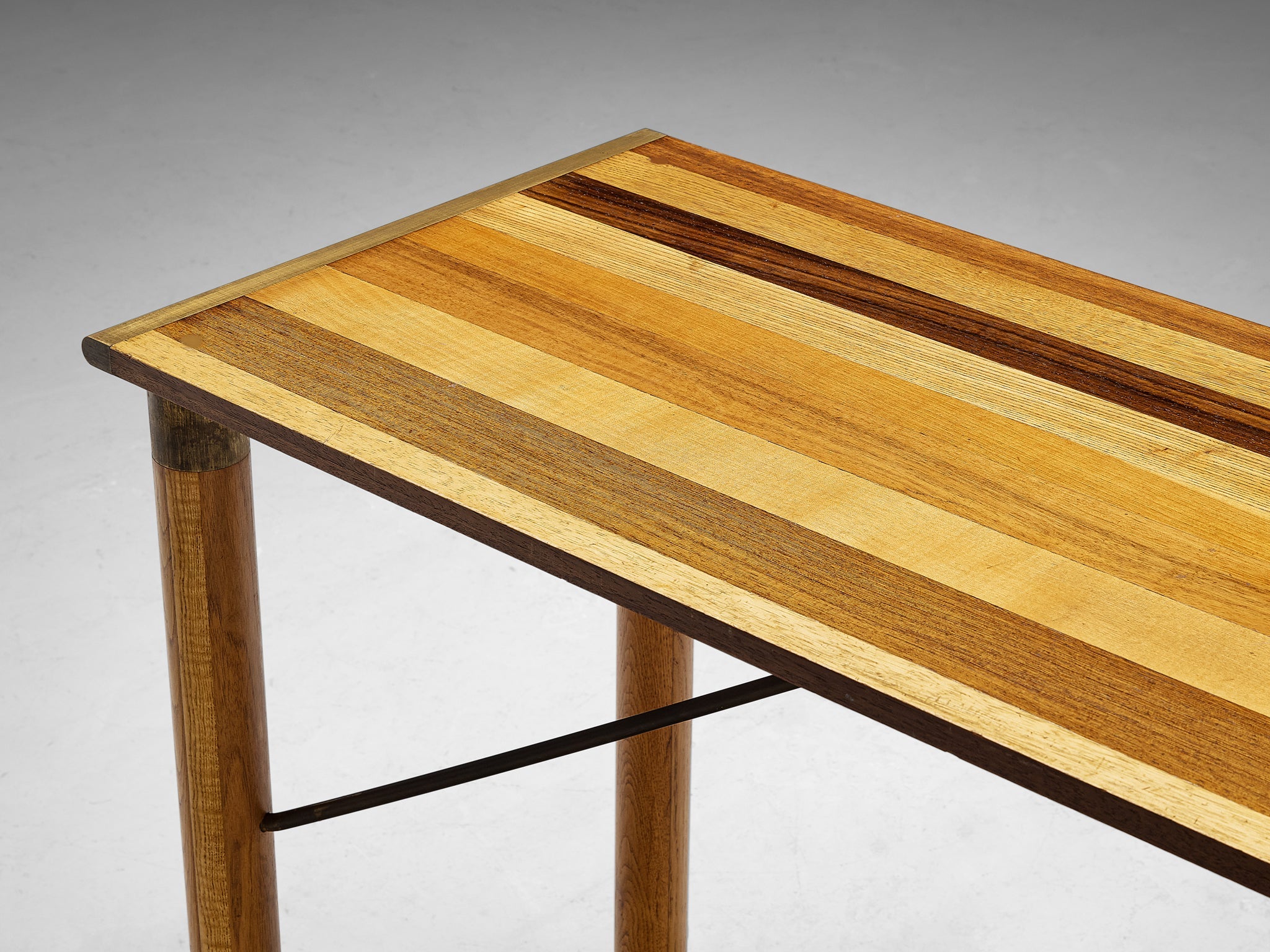 Afra & Tobia Scarpa 'Benetton' Consoles in Mixed Wood and Brass tables Morentz