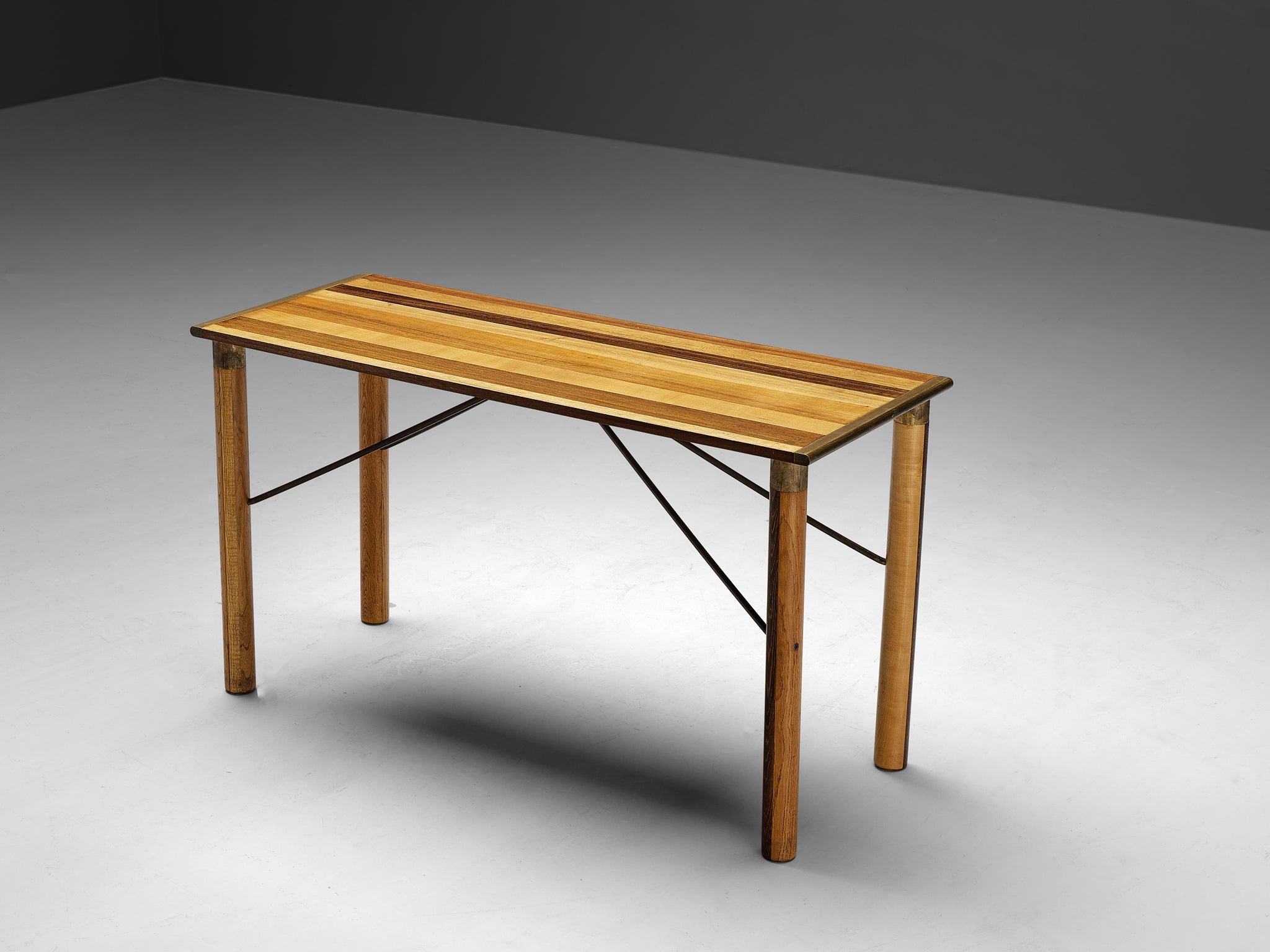 Afra & Tobia Scarpa 'Benetton' Consoles in Mixed Wood and Brass tables Morentz