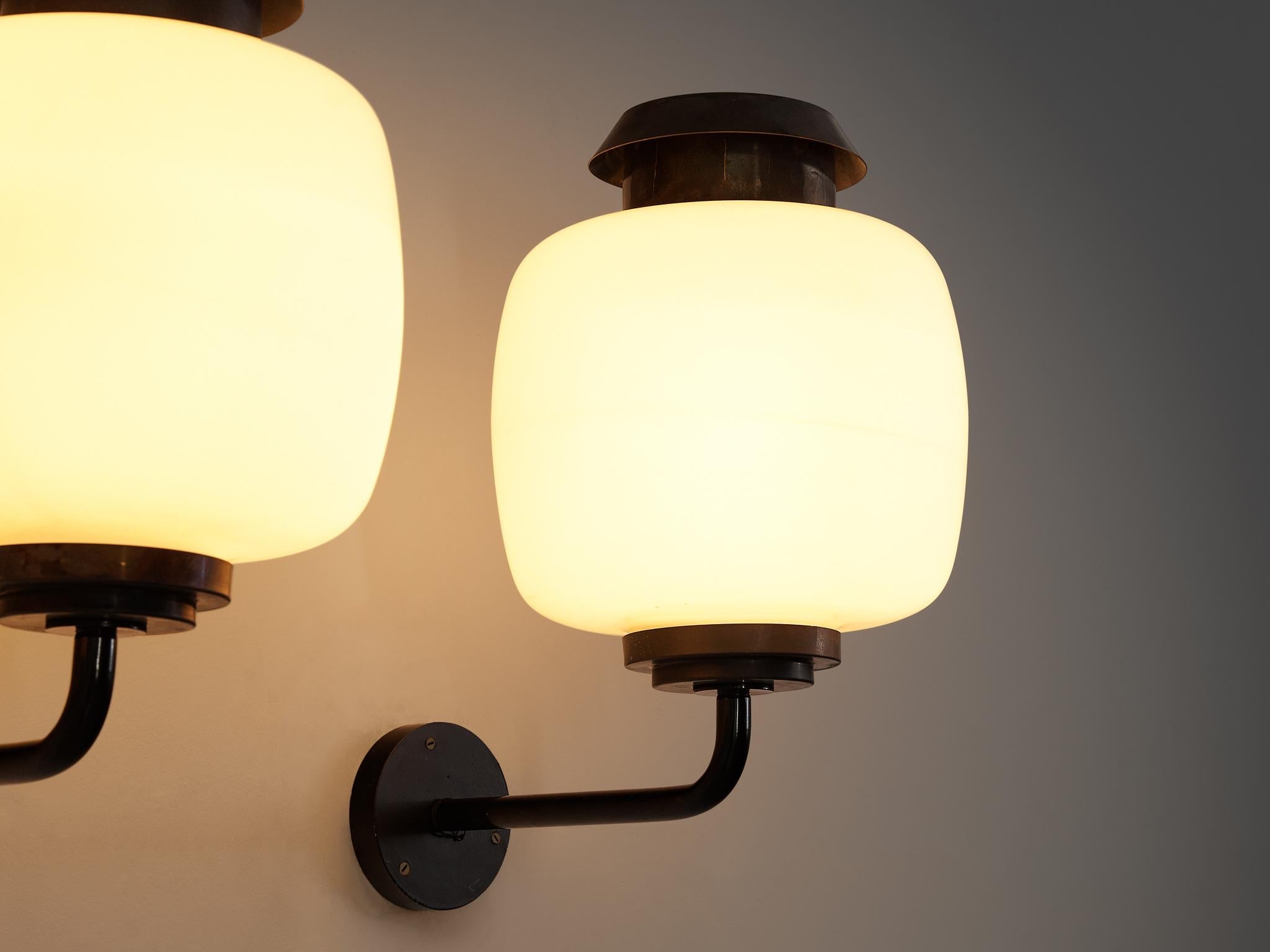 Lyfa 'Drabant' Wall Lights in White Opaque Glass and Copper