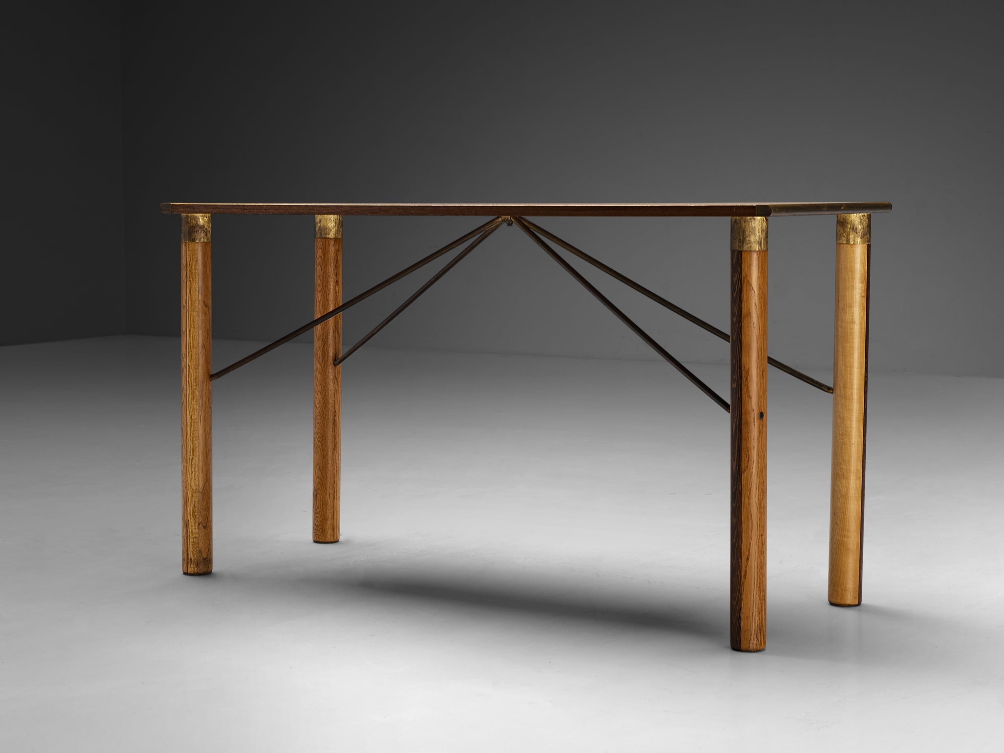 Afra & Tobia Scarpa 'Benetton' Consoles in Mixed Wood and Brass tables Morentz