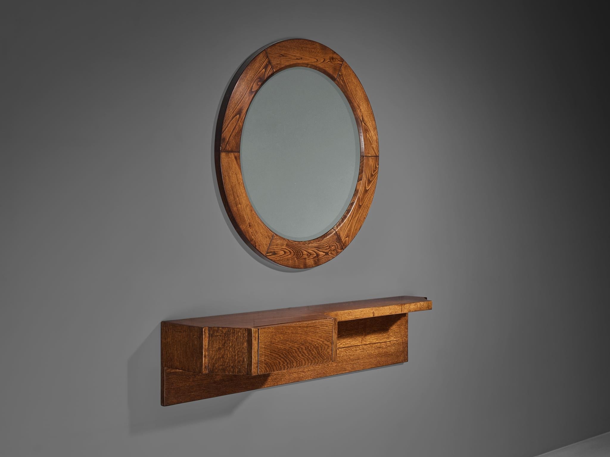 Giuseppe Rivadossi Mirror with Wall-Mounted Console and Mirror in Oak