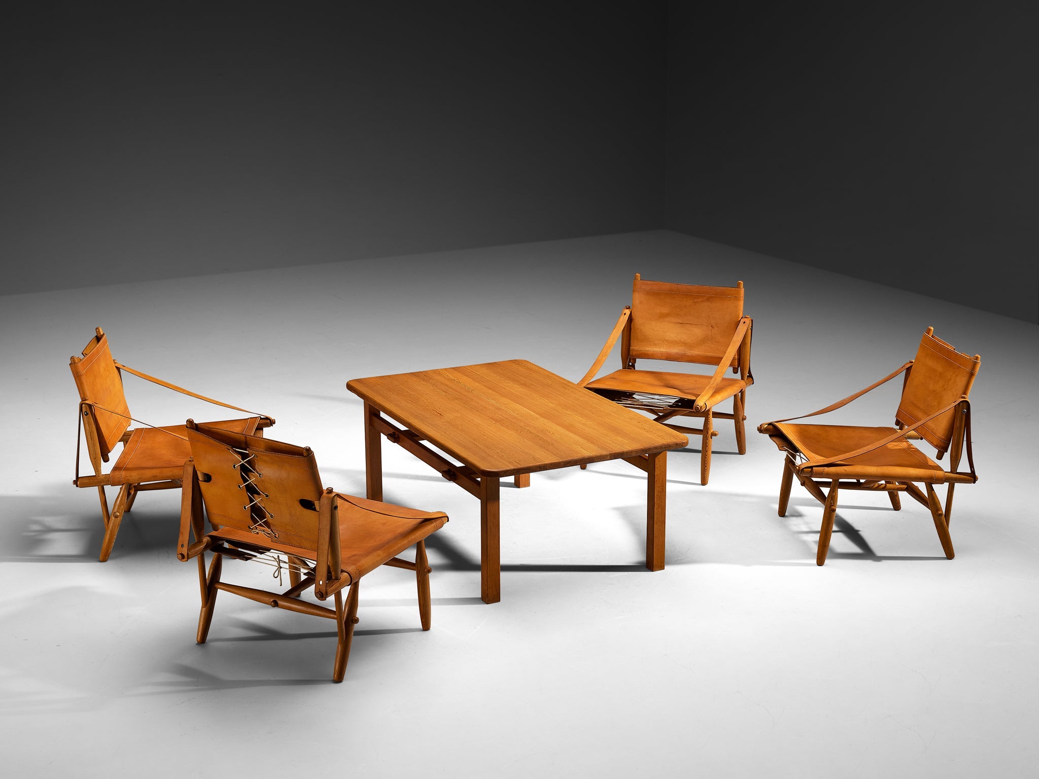 Rare Ilmari Tapiovaara for Lukkiseppo Four 'Chaco' Lounge Chairs with Table seating Morentz