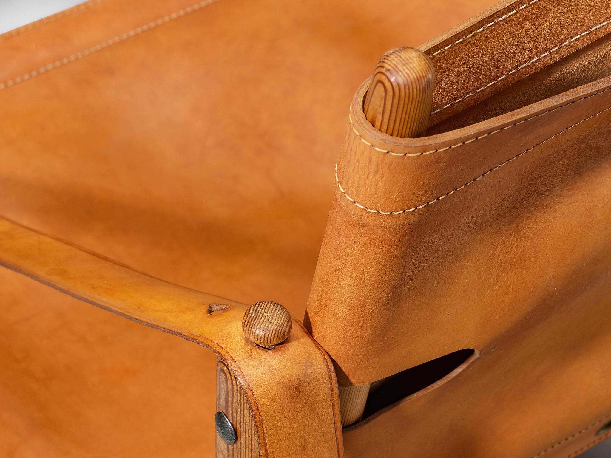 Rare Ilmari Tapiovaara for Lukkiseppo 'Chaco' Lounge Chairs Cognac Leather seating Morentz