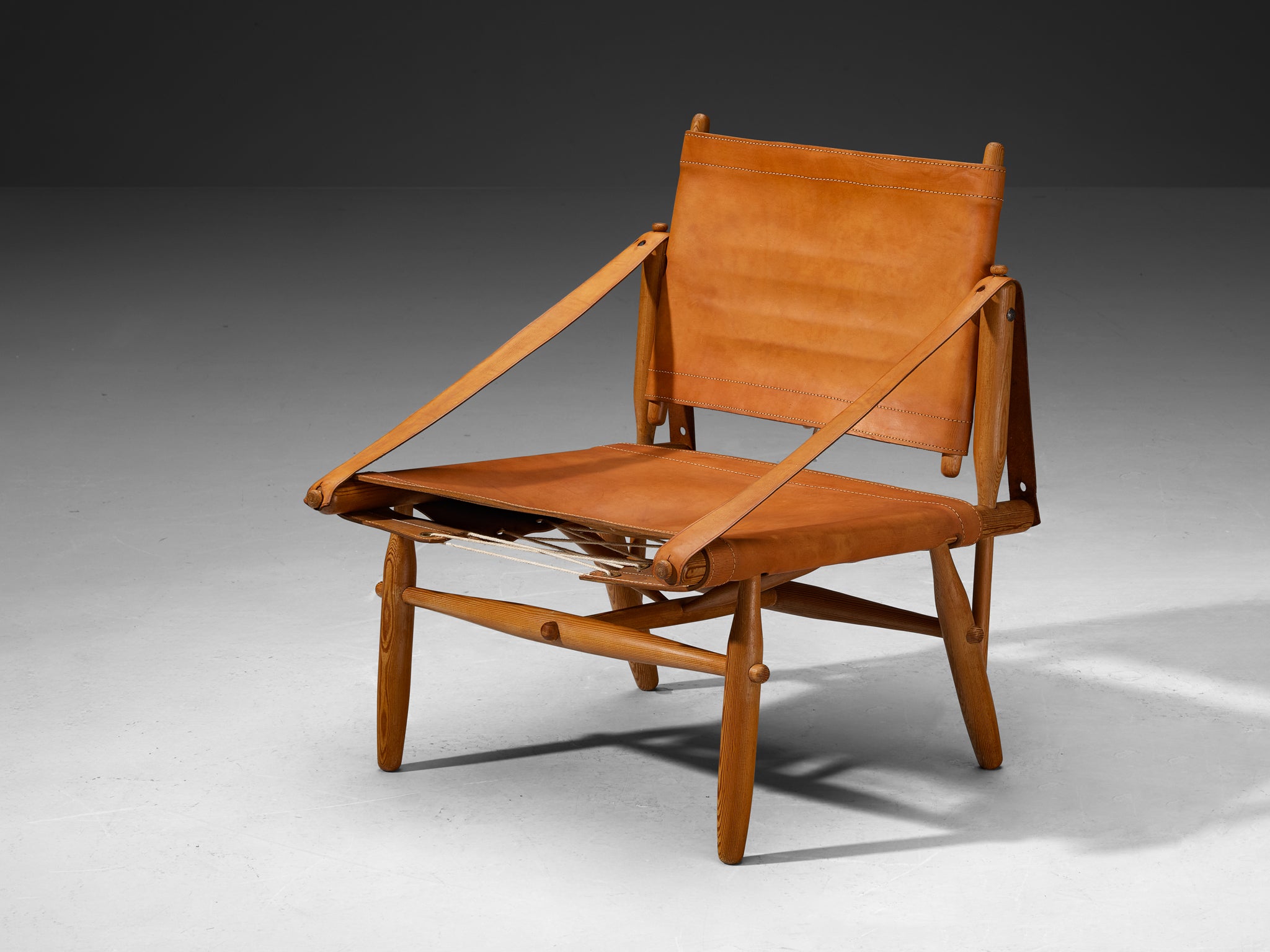 Rare Ilmari Tapiovaara for Lukkiseppo 'Chaco' Lounge Chairs in Cognac Leather and Pine Seating Morentz