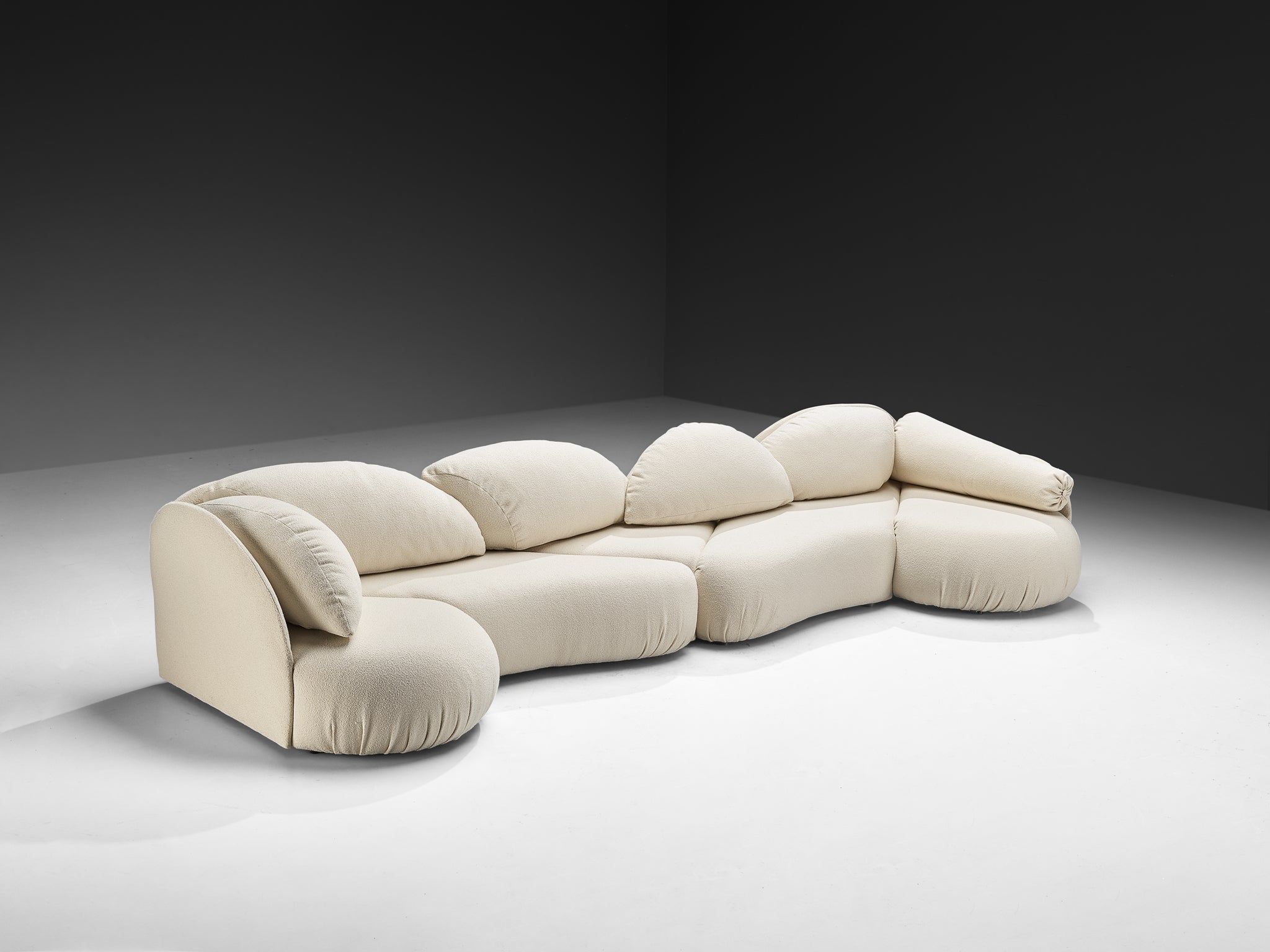 Hans Hopfer for Roche Bobios Post-Modern Croissant Sofa in Off-White Fabric seating Morentz