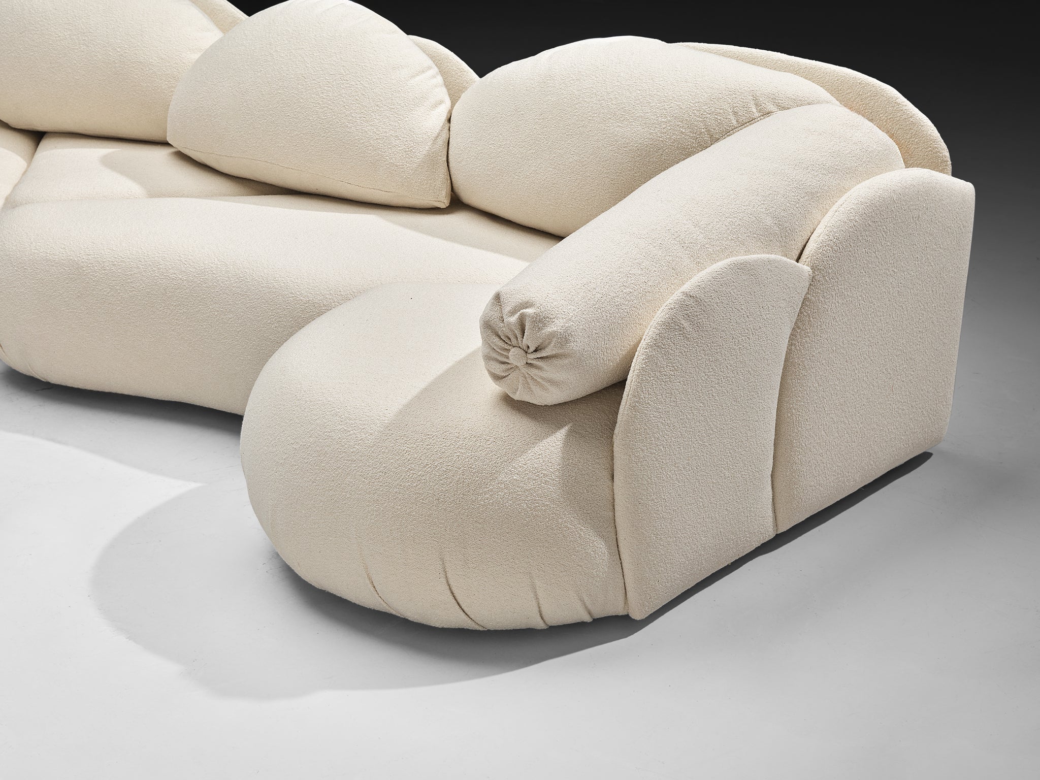 Hans Hopfer for Roche Bobios Post-Modern Croissant Sofa in Off-White Fabric seating Morentz