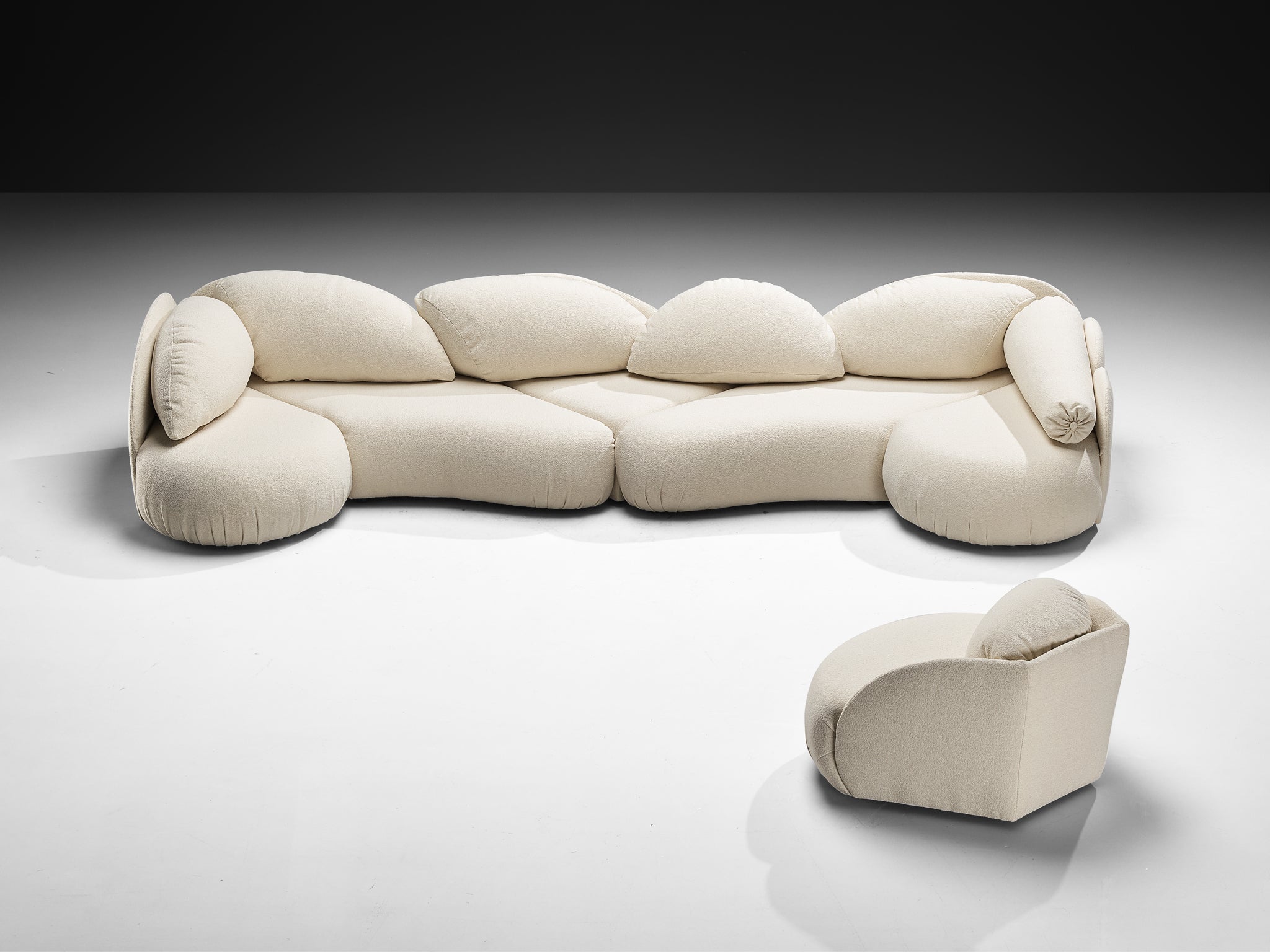 Hans Hopfer for Roche Bobios Post-Modern Croissant Sofa in Off-White Fabric seating Morentz