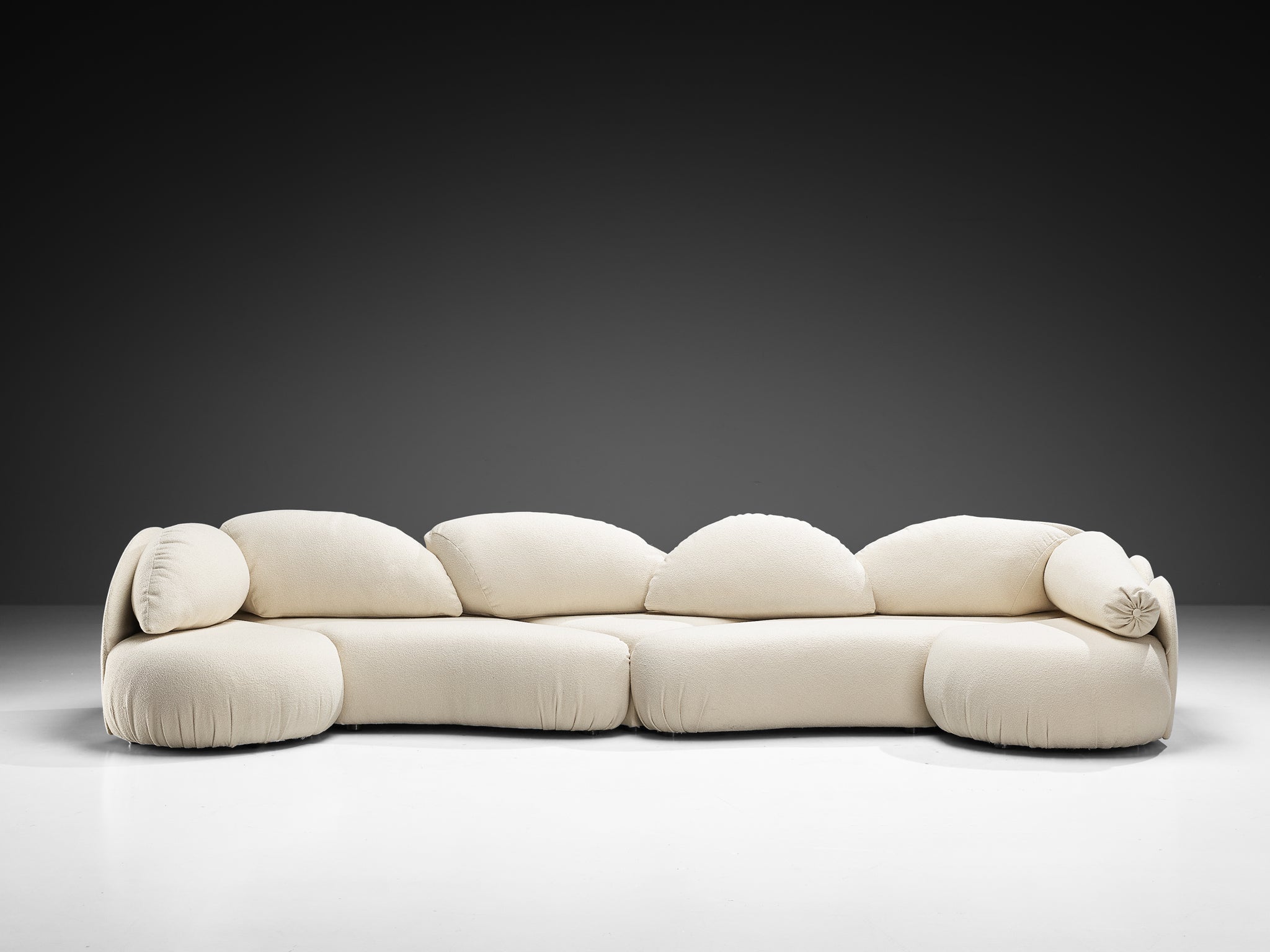 Hans Hopfer for Roche Bobois Post-Modern Croissant Sofa with Lounge Chair in Off-White Fabric Seating Morentz