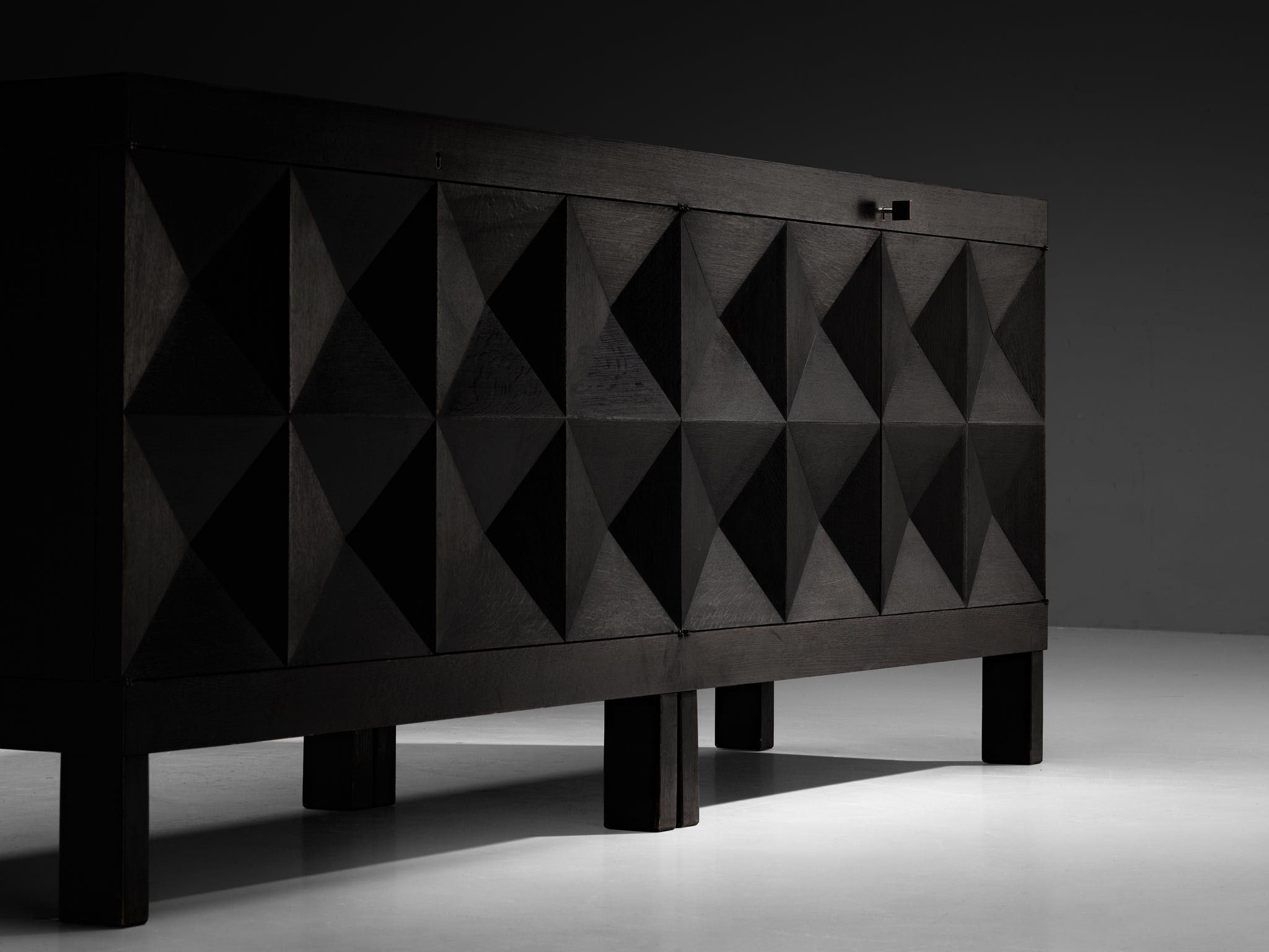 Large Belgian Sideboards in Black Lacquered Oak with Graphical Doors Case pieces and storage cabinets Morentz