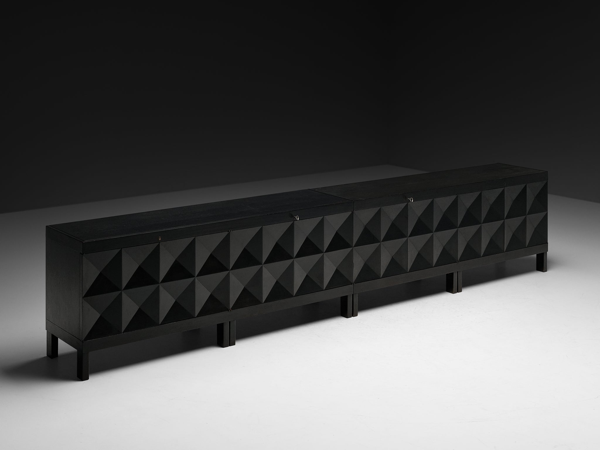 Large Belgian Sideboards in Black Lacquered Oak with Graphical Doors Case pieces and storage cabinets Morentz