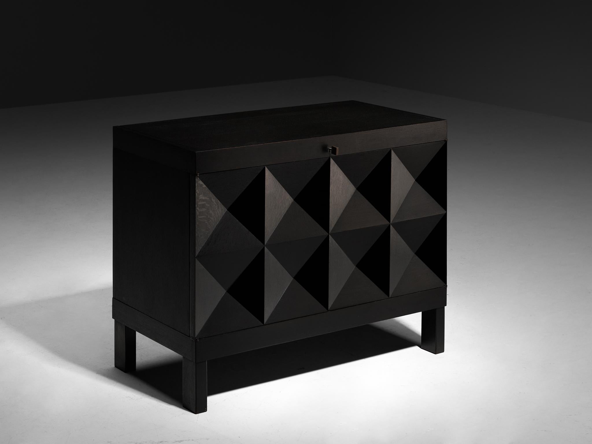 Belgian Sideboard in Black Lacquered Oak with Graphical Doors case pieces and storage cabinets Morentz