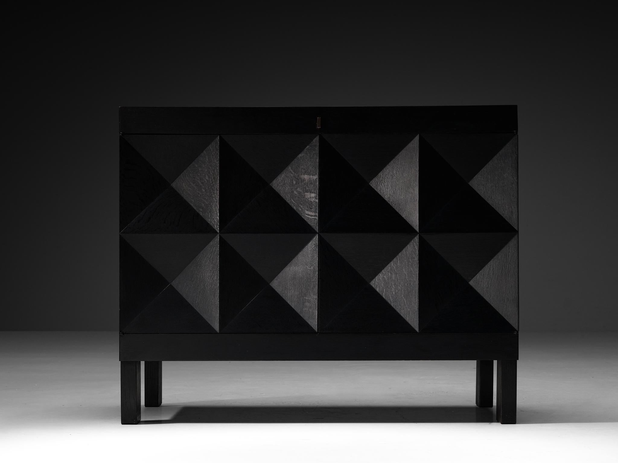Belgian Sideboard in Black Lacquered Oak with Graphical Doors case pieces and storage cabinets Morentz