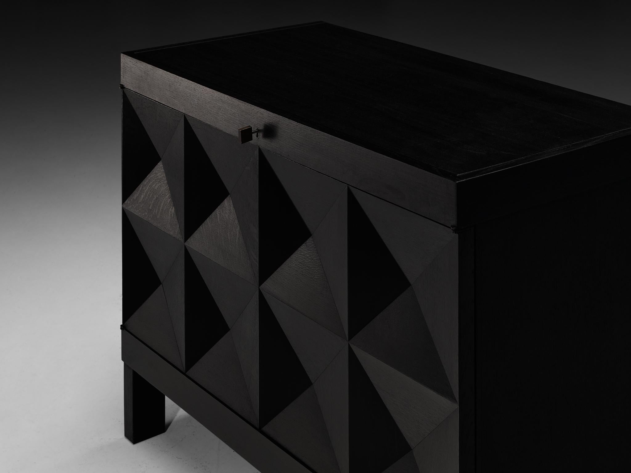 Belgian Sideboard in Black Lacquered Oak with Graphical Doors case pieces and storage cabinets Morentz