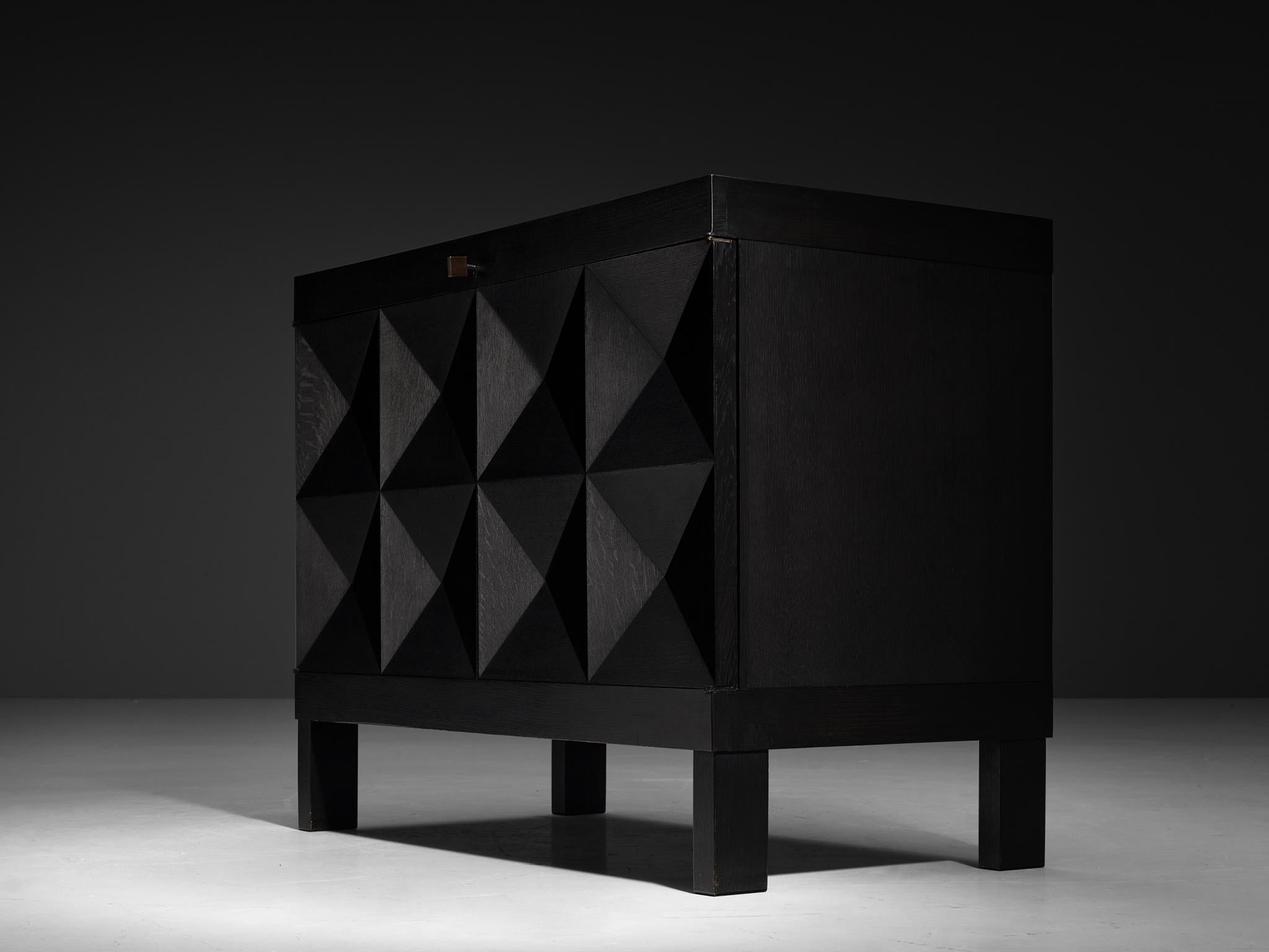 Belgian Sideboard in Black Lacquered Oak with Graphical Doors case pieces and storage cabinets Morentz