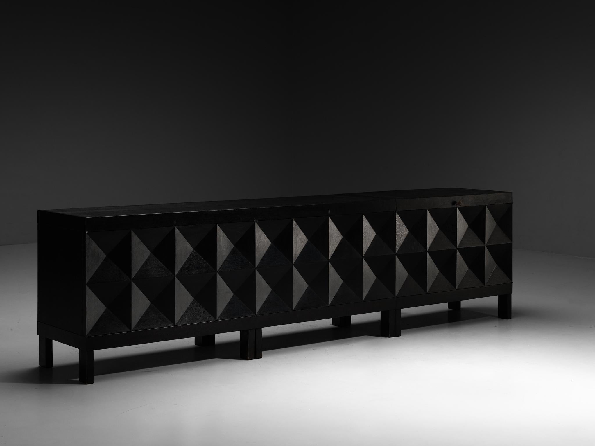 Belgian Sideboard in Black Lacquered Oak with Graphical Doors case pieces and storage cabinets Morentz