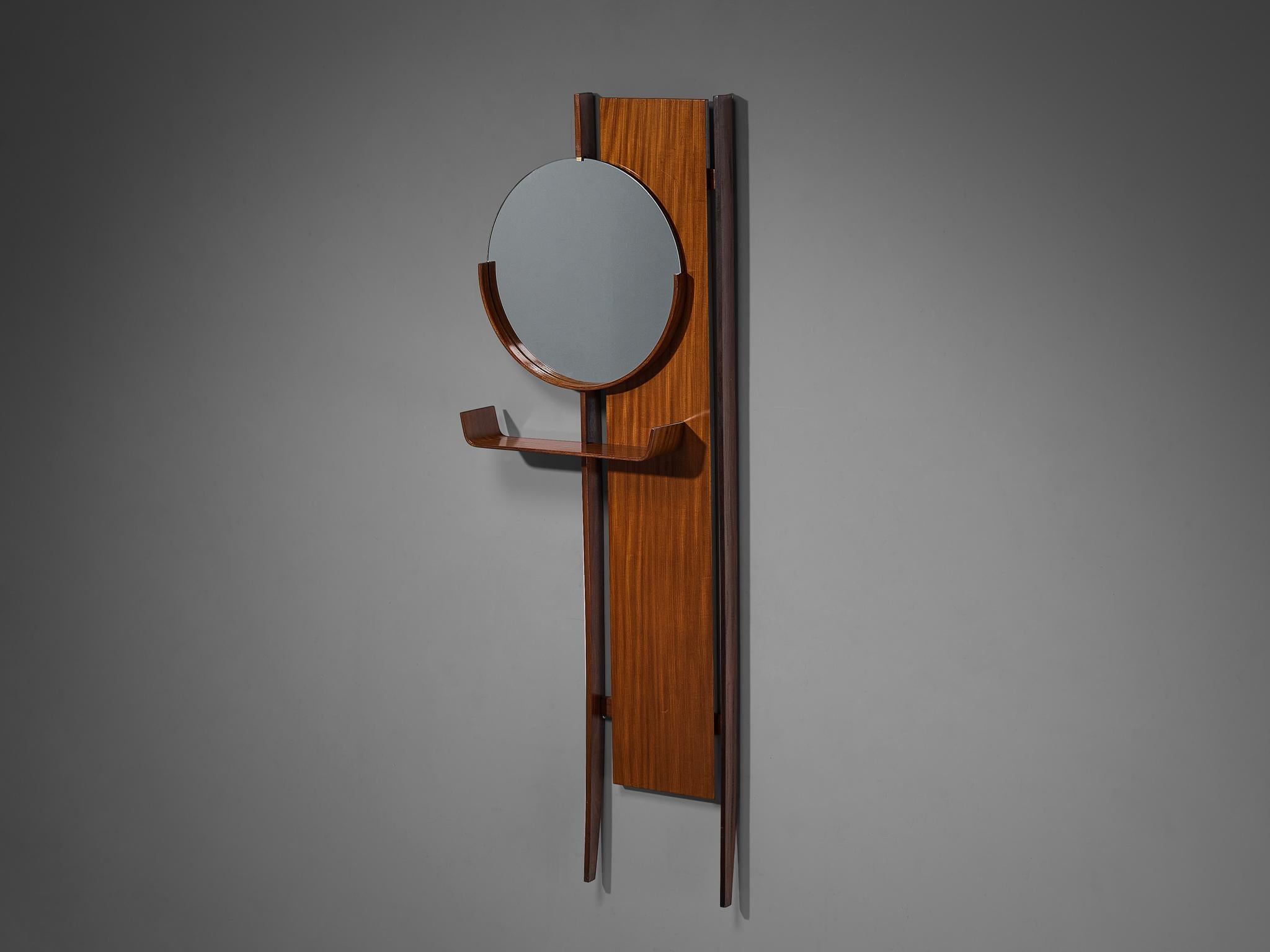Italian Mid-Century Modern Wall-Mounted Mirror with Shelf in Teak mirrors Morentz