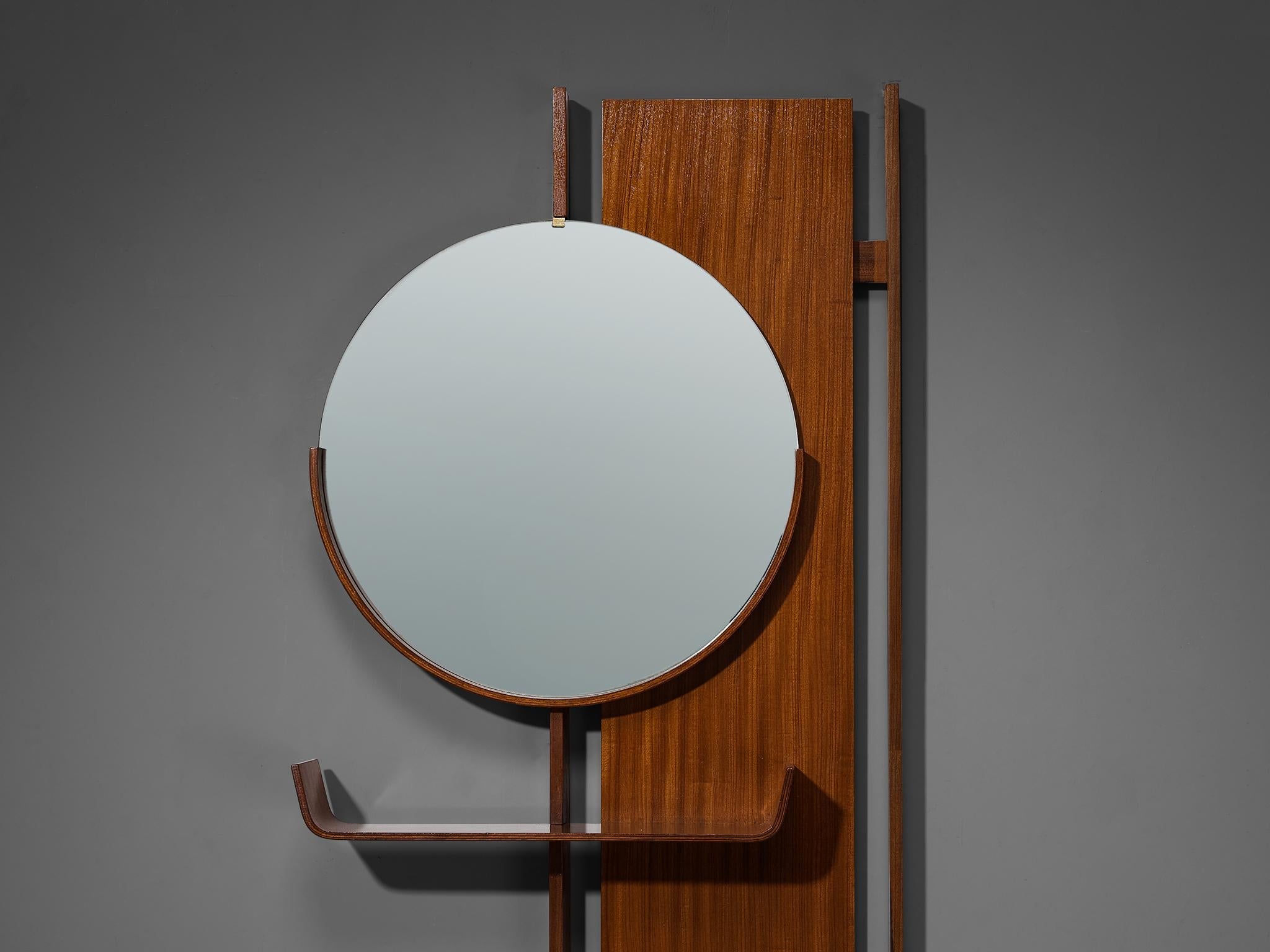 Italian Mid-Century Modern Wall-Mounted Mirror with Shelf in Teak mirrors Morentz