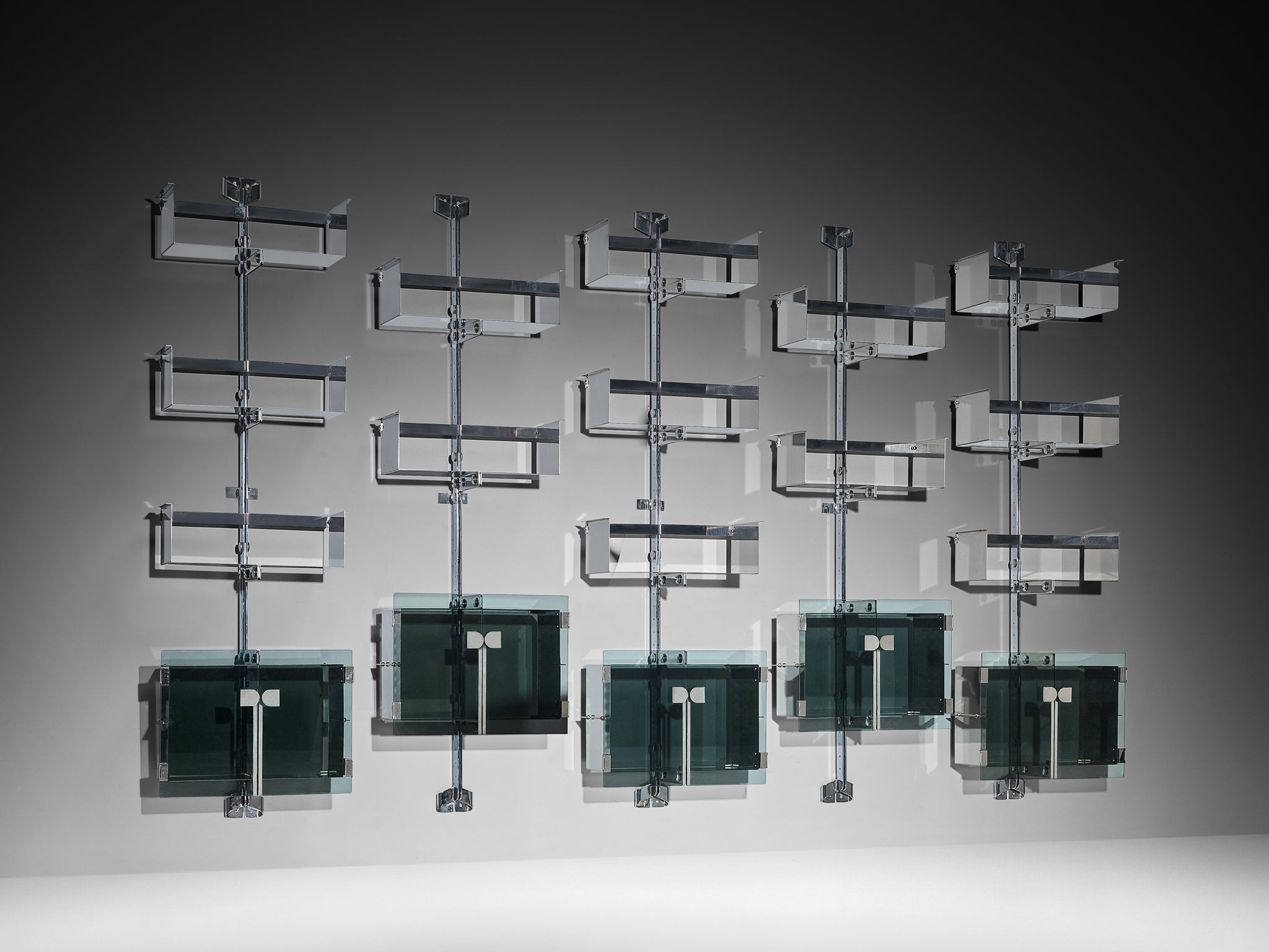 Vittorio Introini for Proposals Set of Five Modular Wall Bookcase in Metal Case pieces and storage cabinets Morentz