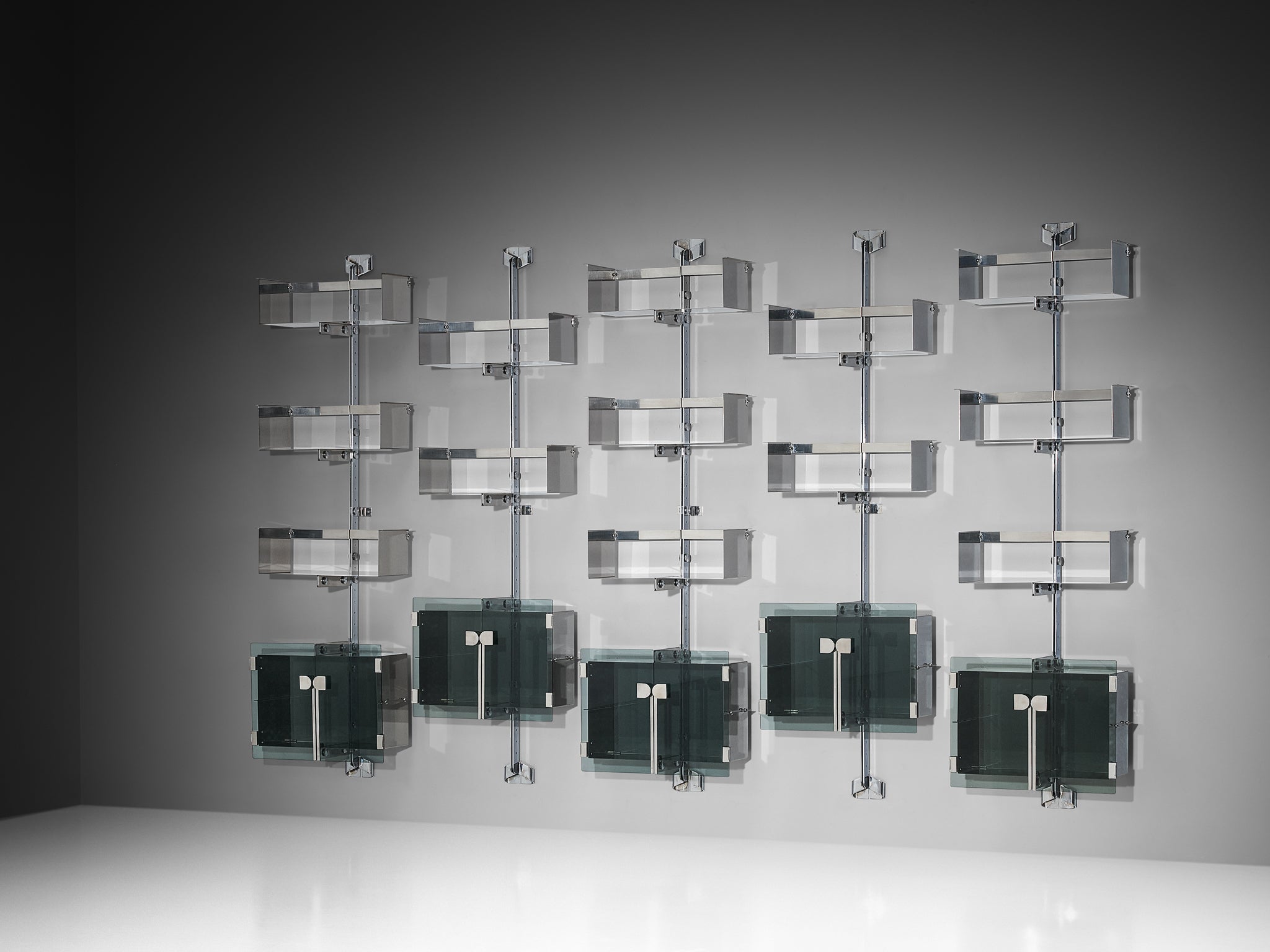 Vittorio Introini for Proposals Set of Five Modular Wall Bookcase in Metal Case pieces and storage cabinets Morentz