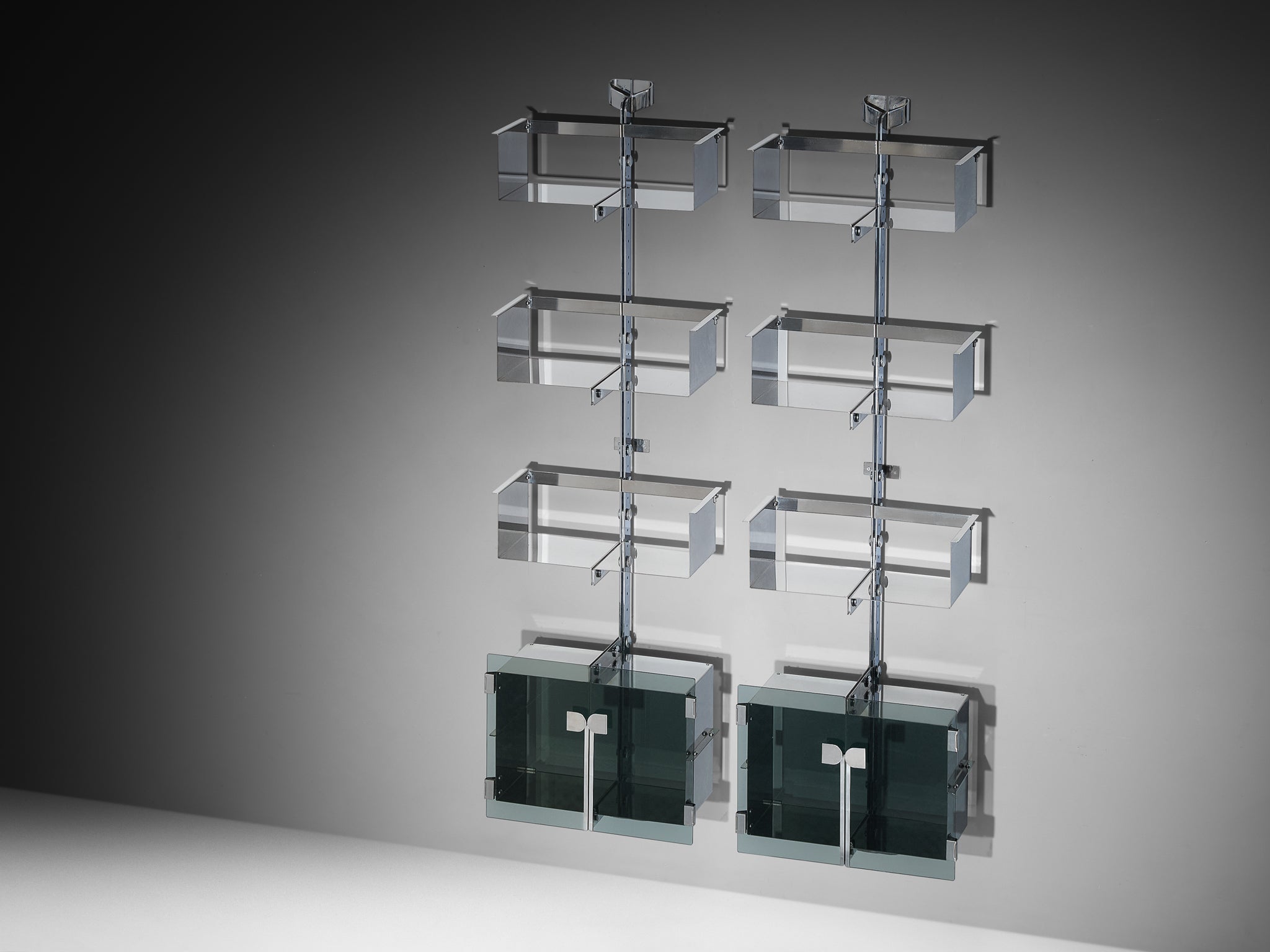Vittorio Introini for Proposals Pair of Modular Wall Bookcase in Metal Case pieces and storage cabinets Morentz