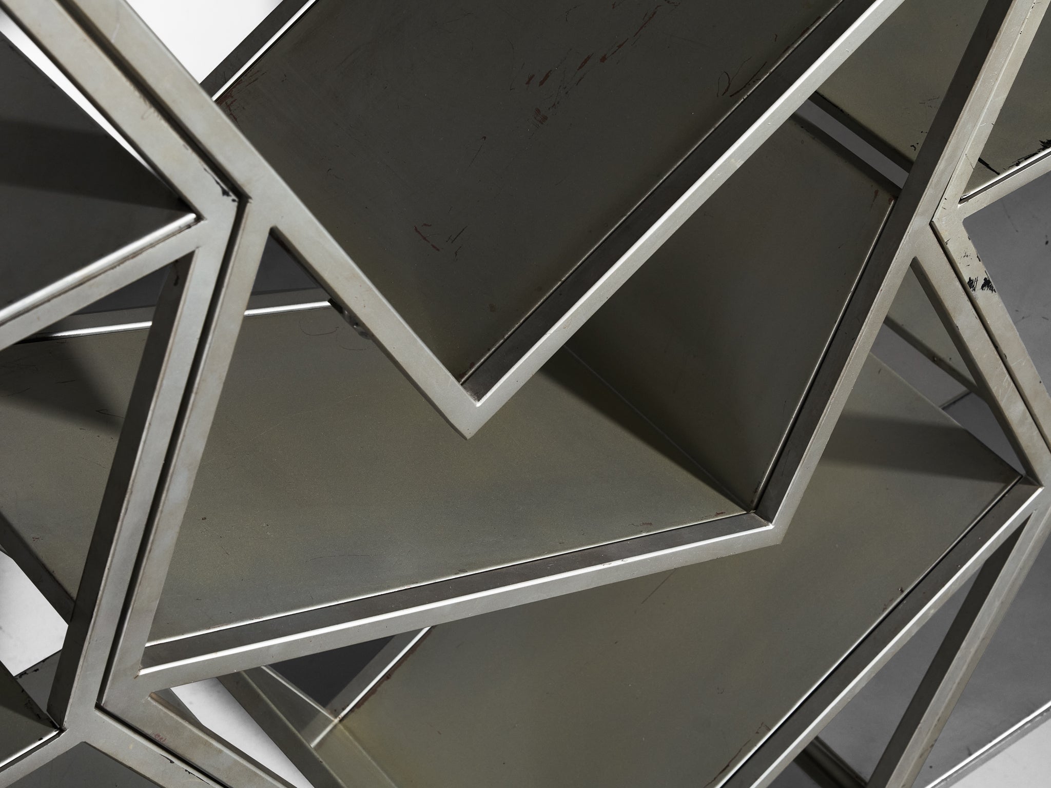 Post Modern Sculptural Asymmetrical Open Bookcase Room Divider in Steel Case pieces and storage cabinets Morentz