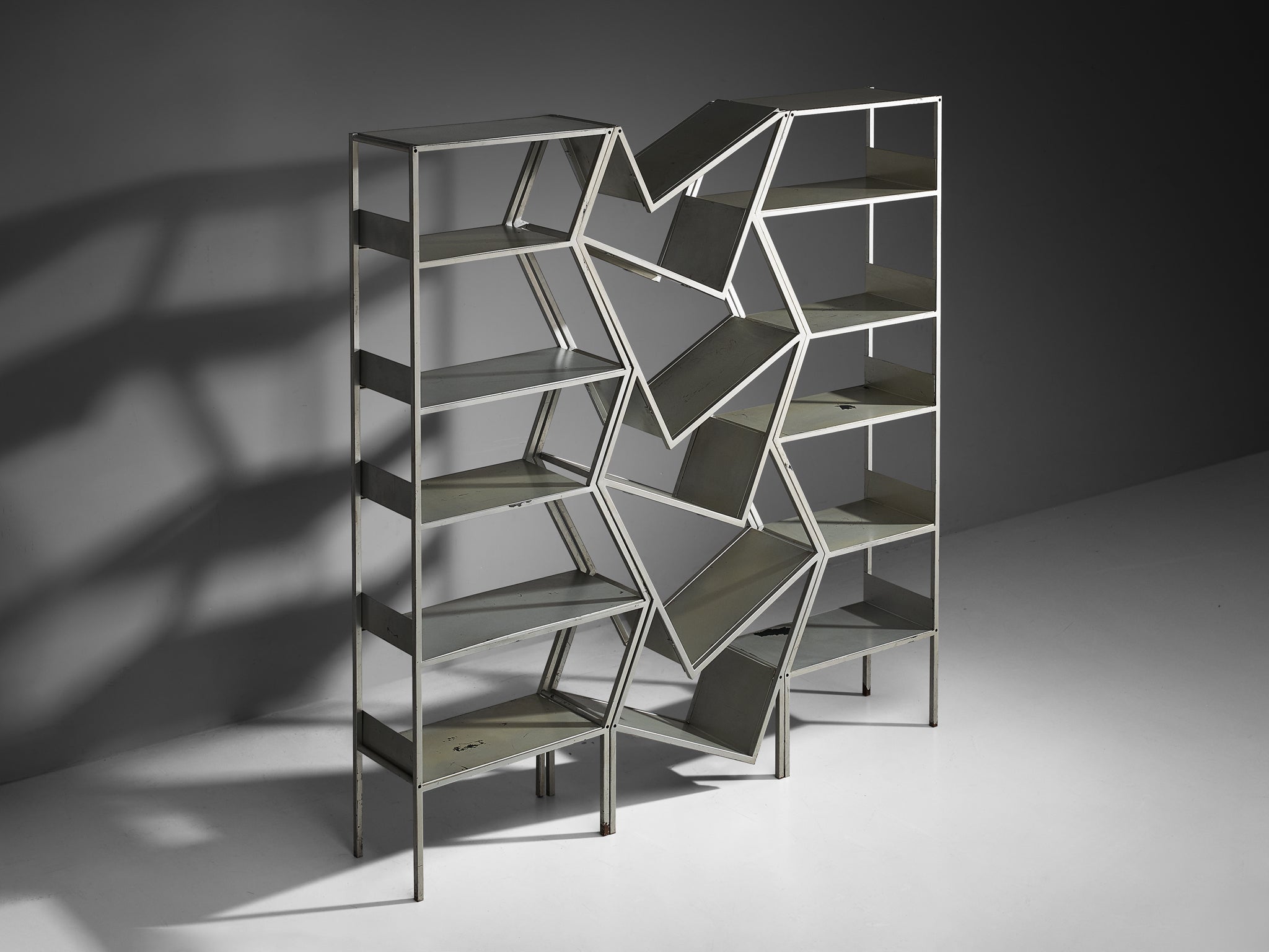Post Modern Sculptural Asymmetrical Open Bookcase Room Divider in Steel Case pieces and storage cabinets Morentz