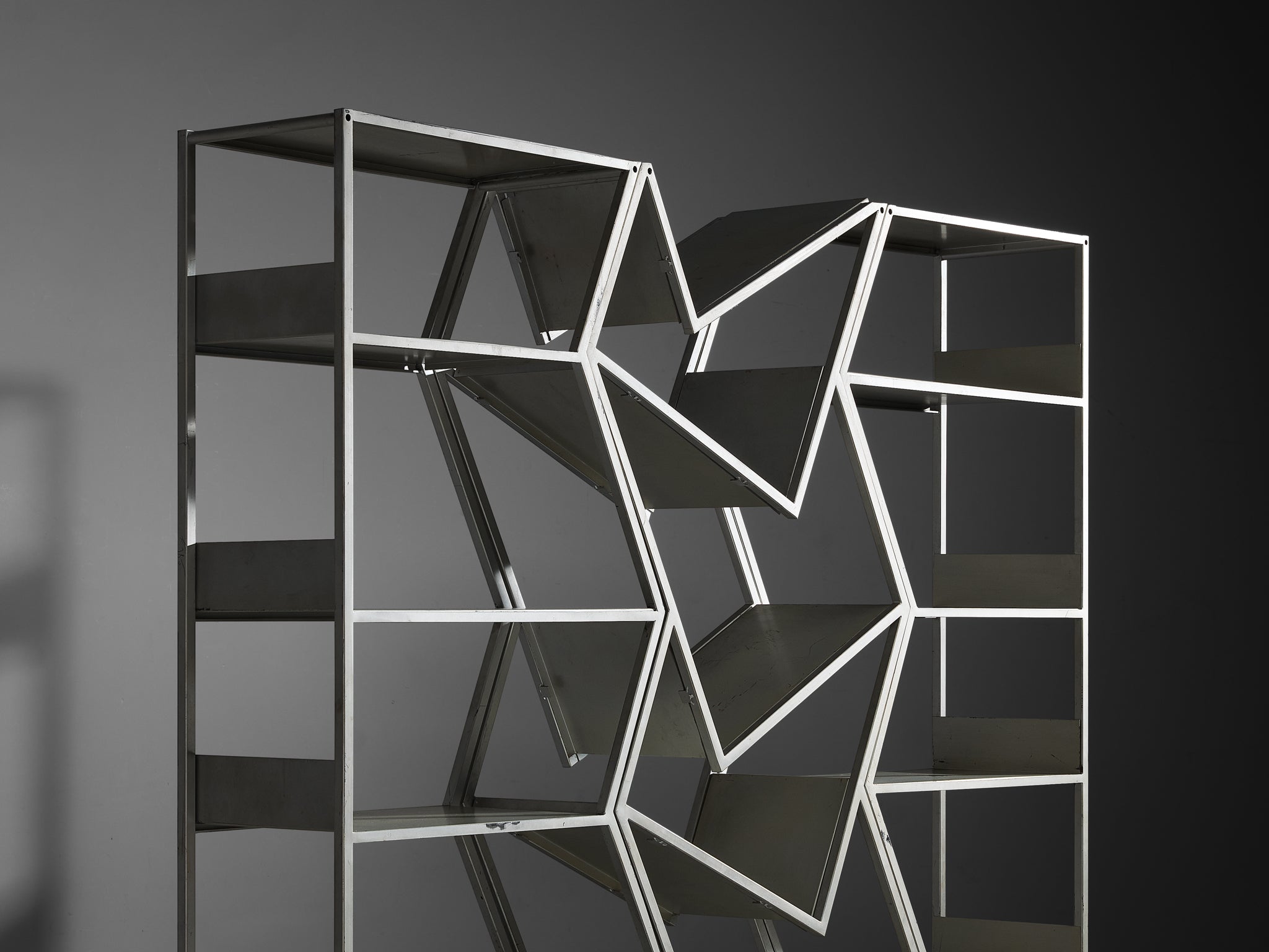 Post Modern Sculptural Asymmetrical Open Bookcase Room Divider in Steel Case pieces and storage cabinets Morentz