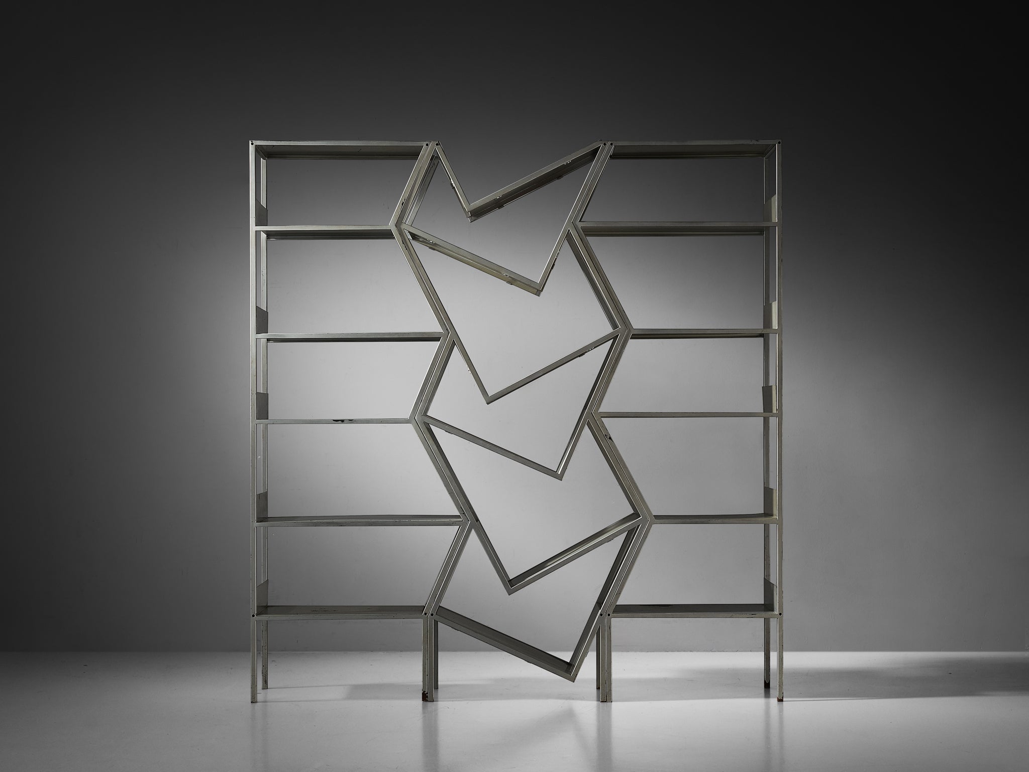 Post Modern Sculptural Asymmetrical Open Bookcase Room Divider in Steel Case pieces and storage cabinets Morentz