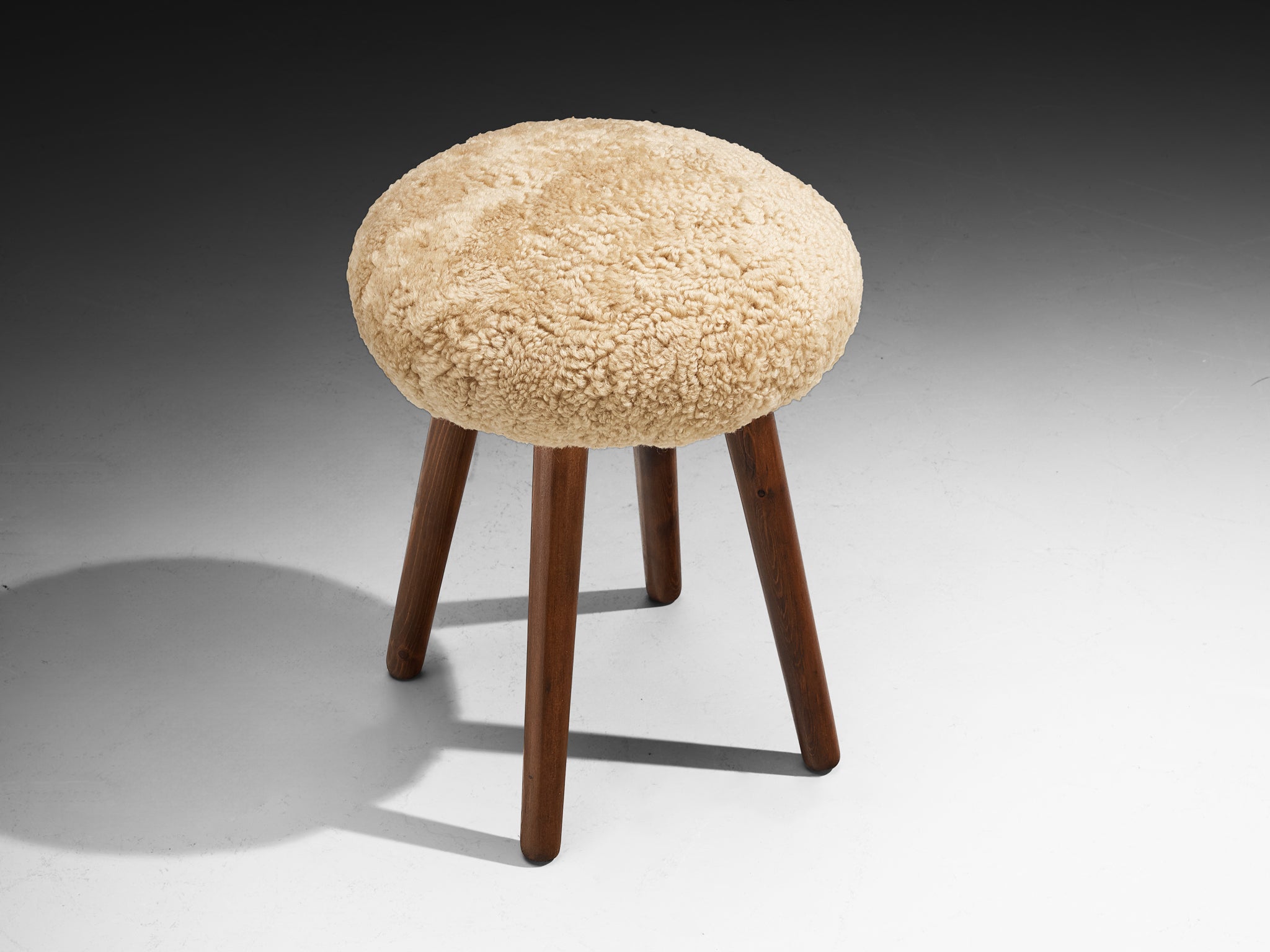 Italian Stools or Side Tables in Solid Pine and Sheepskin Seating Morentz