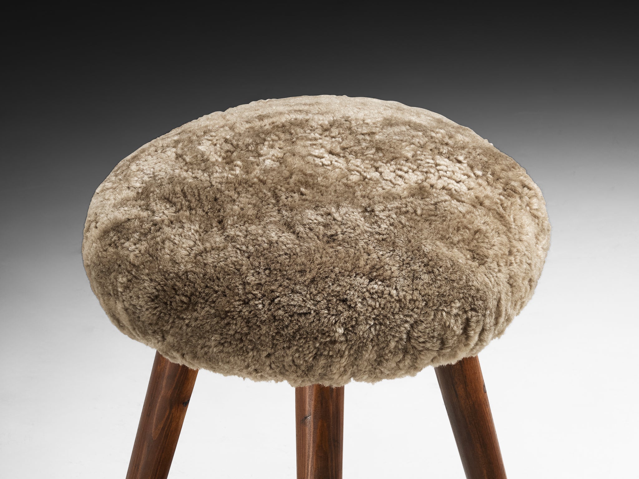 Italian Stools or Side Tables in Solid Pine and Sheepskin Seating Morentz
