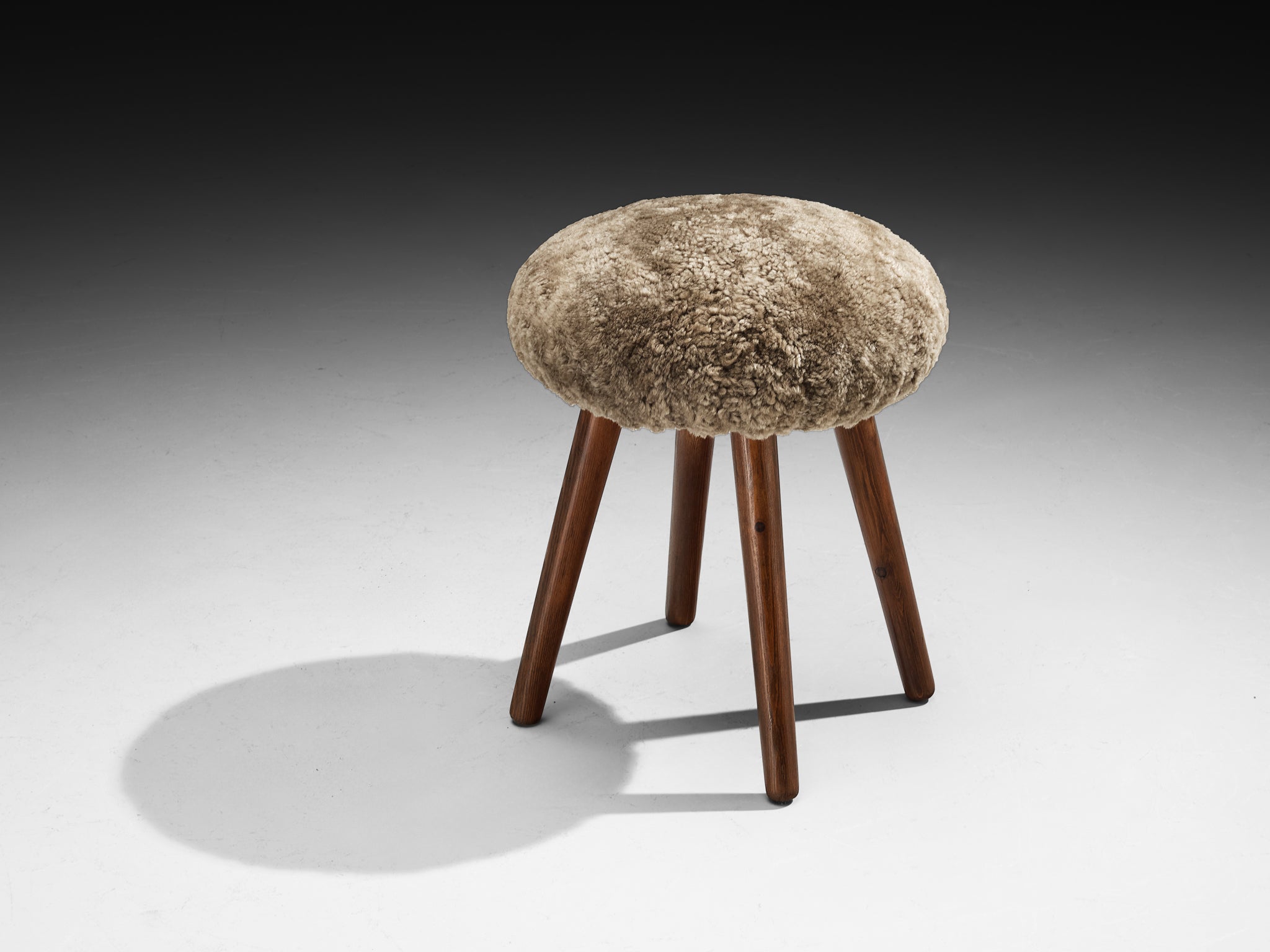 Italian Stools or Side Tables in Solid Pine and Sheepskin Seating Morentz