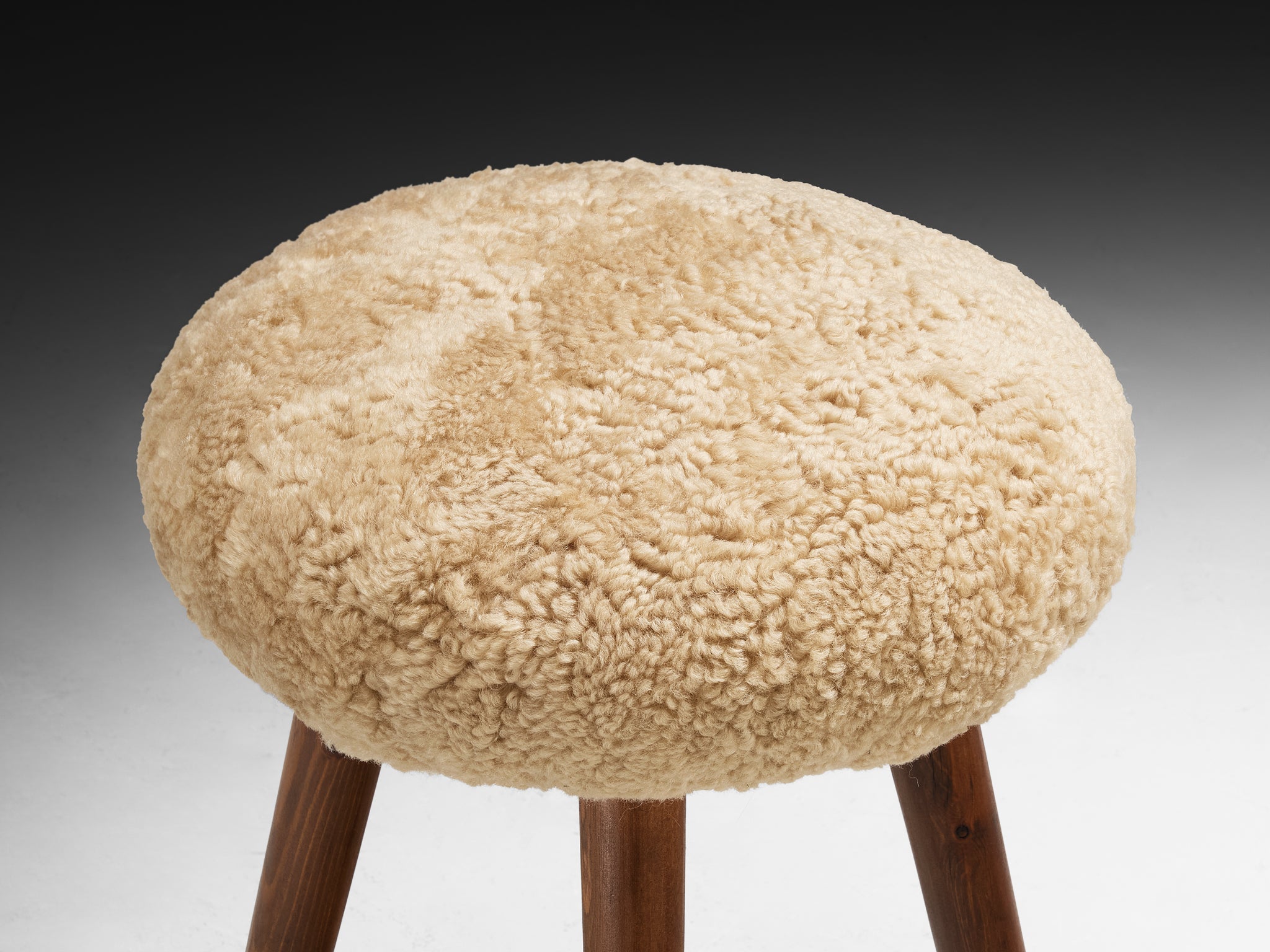 Italian Stools or Side Tables in Solid Pine and Sheepskin Seating Morentz