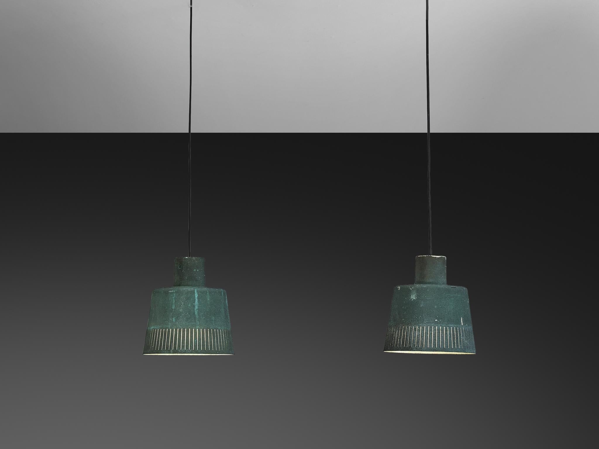 Hans Bergström for Ateljé Lyktan Pendants in Patinated Copper lighting Morentz