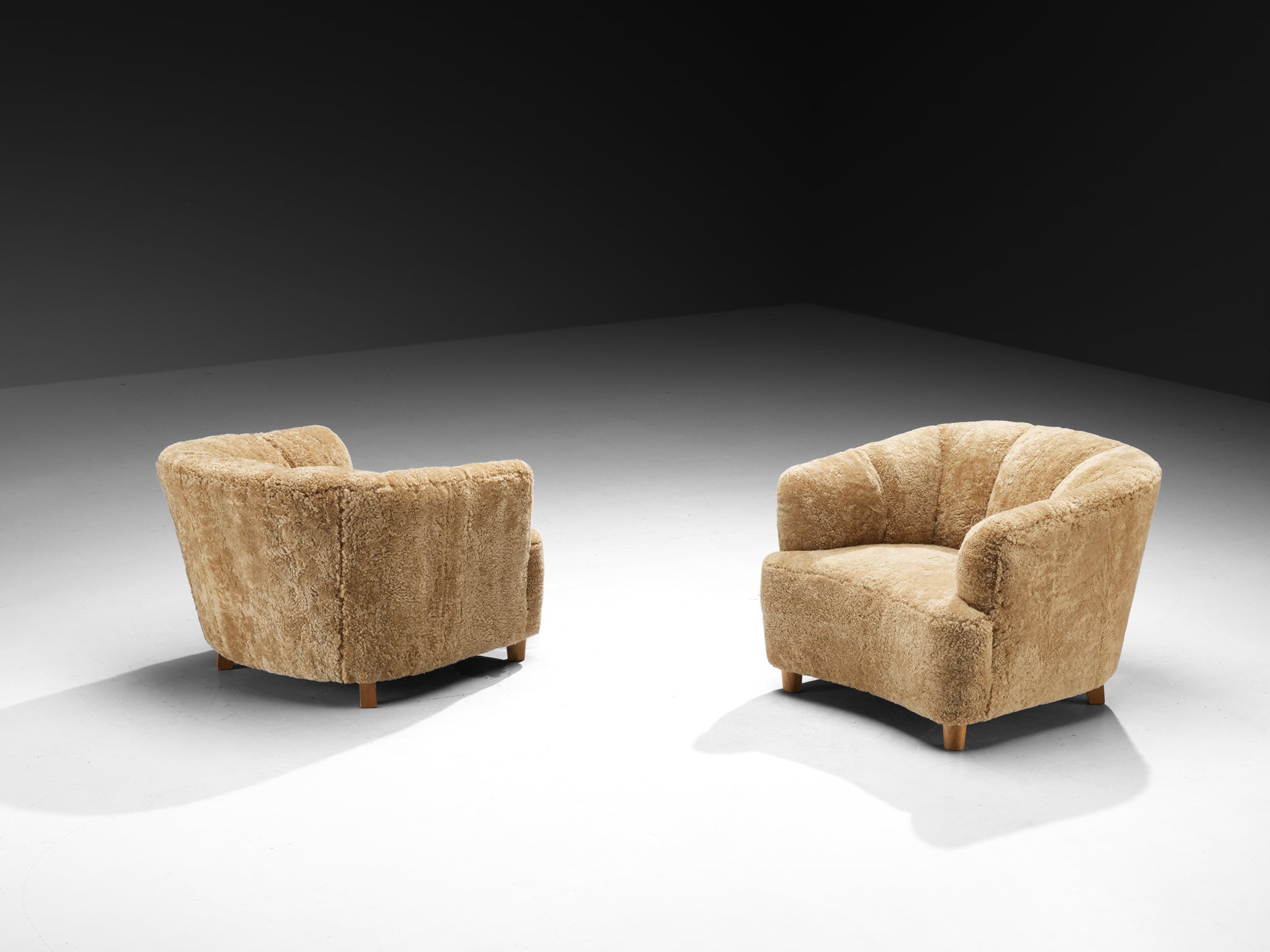 Otto Schulz for Boet Pair of Lounge Chairs in Beige Sheepskin Seating Morentz