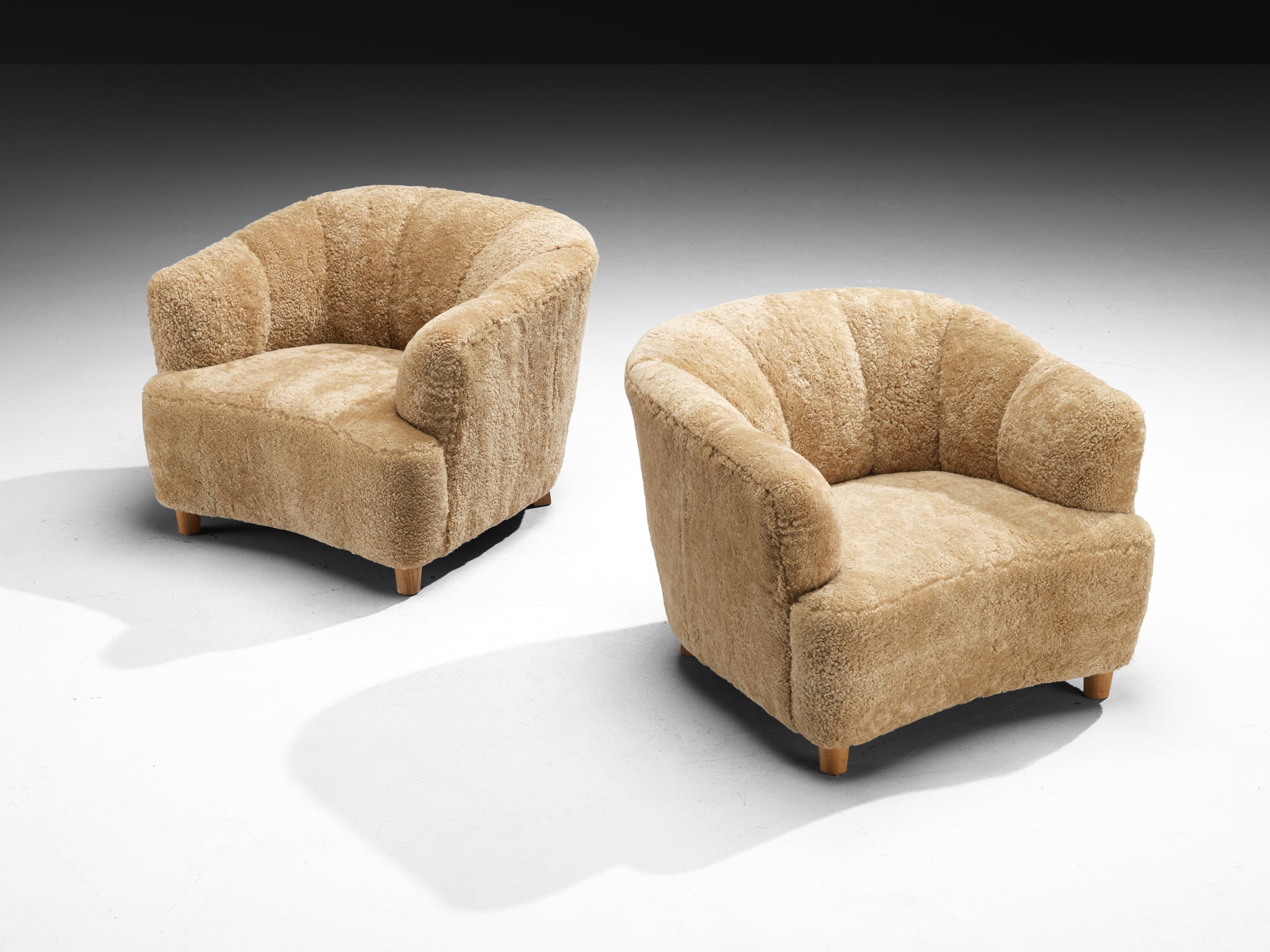 Otto Schulz for Boet Pair of Lounge Chairs in Beige Sheepskin Seating Morentz
