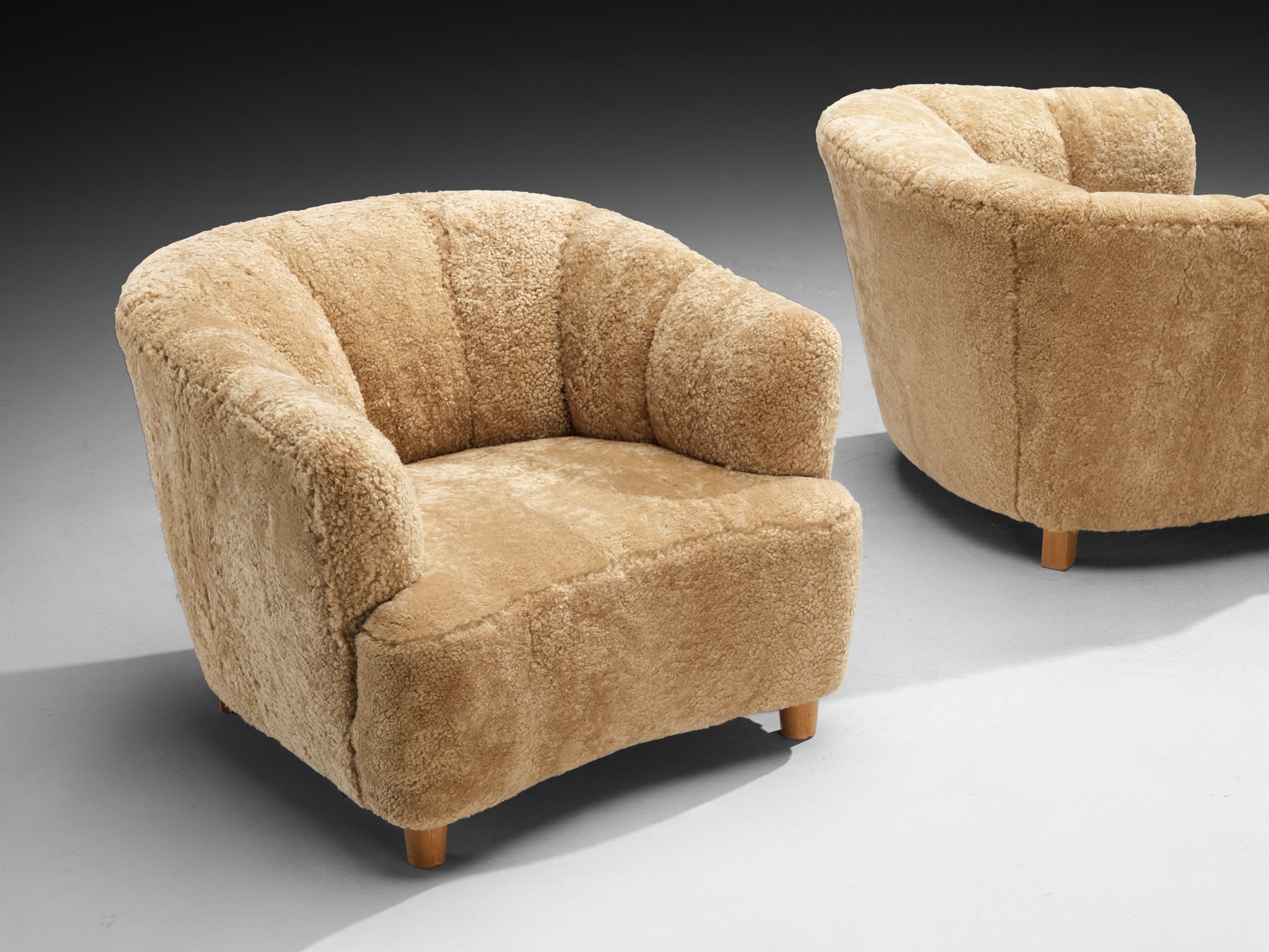 Otto Schulz for Boet Pair of Lounge Chairs in Beige Sheepskin Seating Morentz