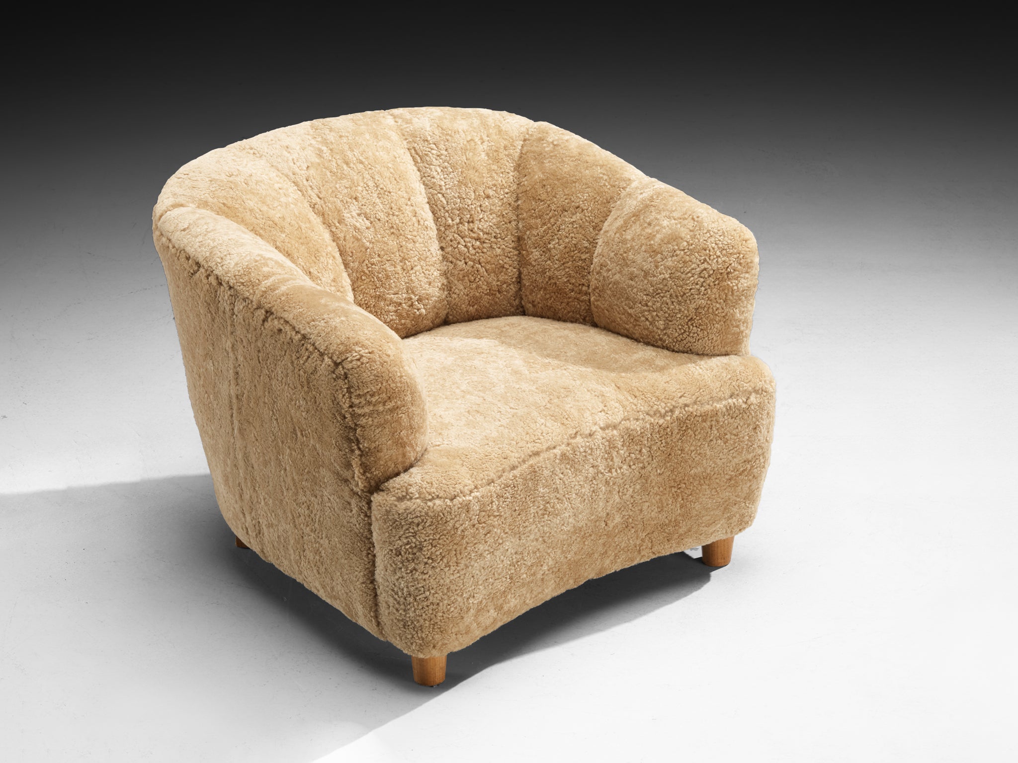 Otto Schulz for Boet Pair of Lounge Chairs in Beige Sheepskin Seating Morentz