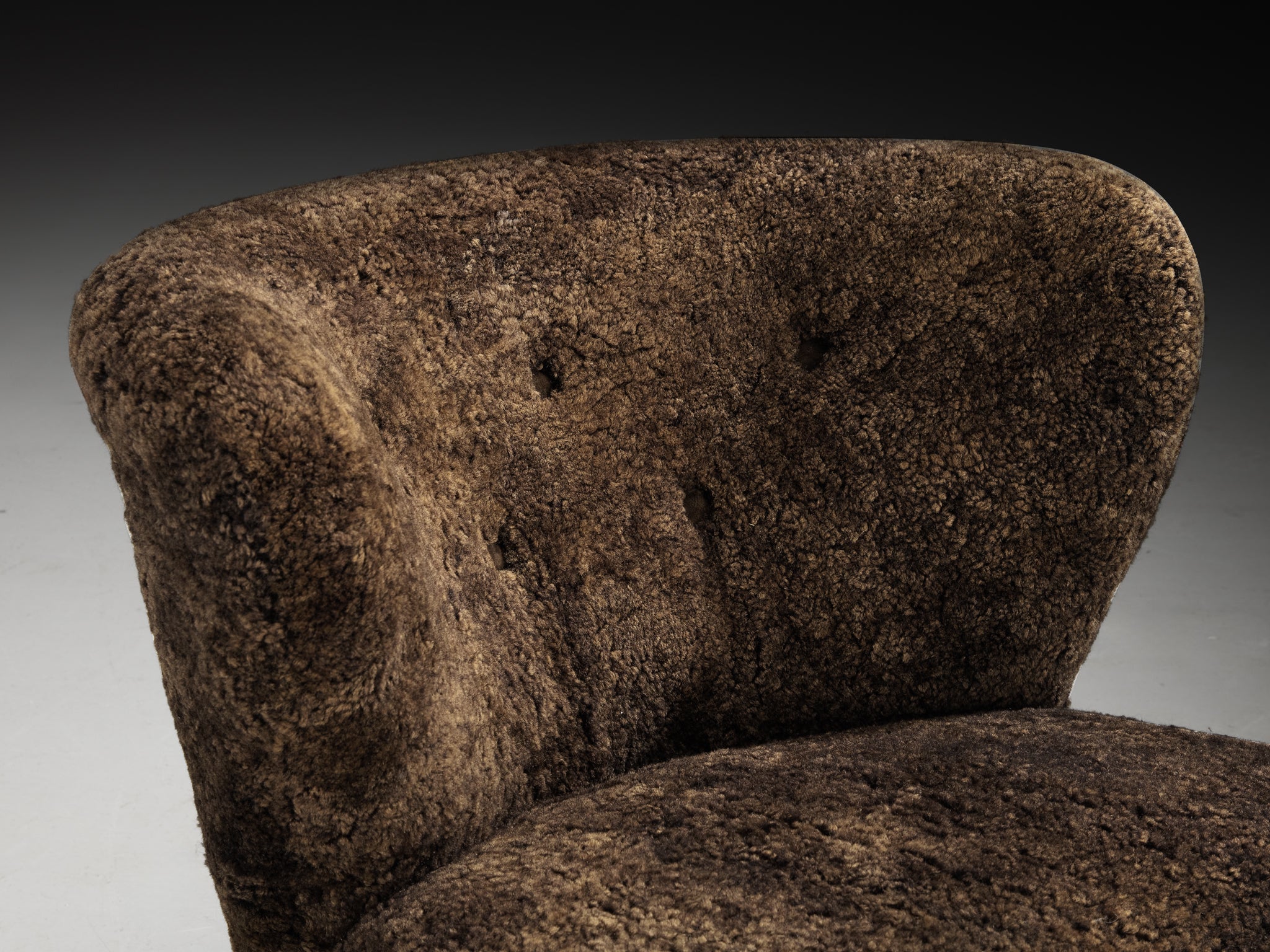 Gösta Jonsson Pair of Lounge Chairs in Dark Brown Sheepskin Seating Morentz