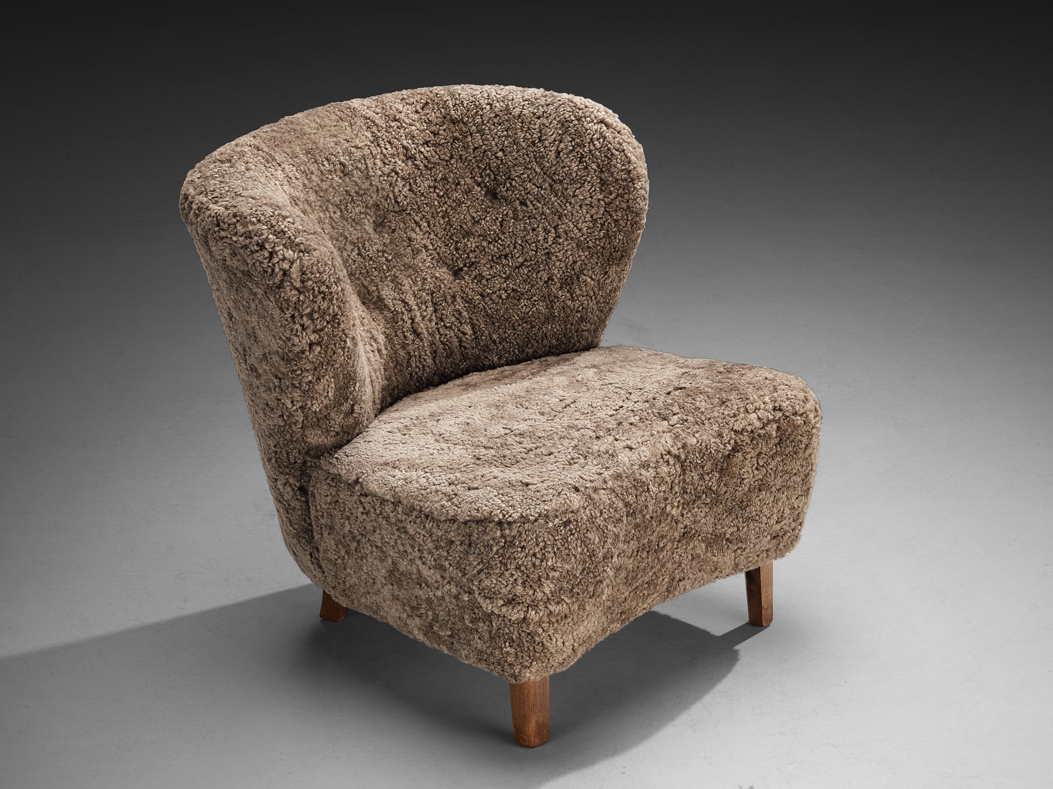 Gösta Jonsson Lounge Chair in Dark Grey Sheepskin Seating Morentz