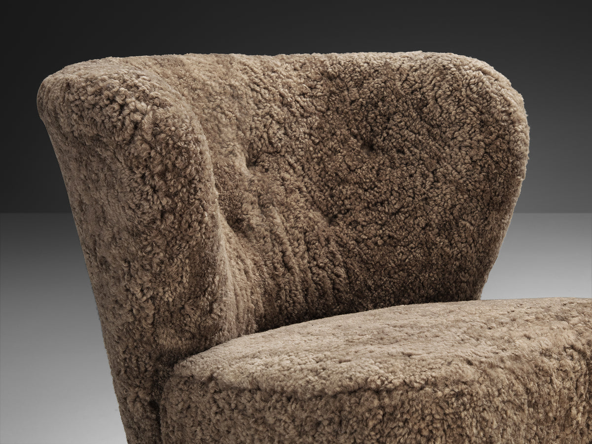 Gösta Jonsson Lounge Chair in Dark Grey Sheepskin Seating Morentz