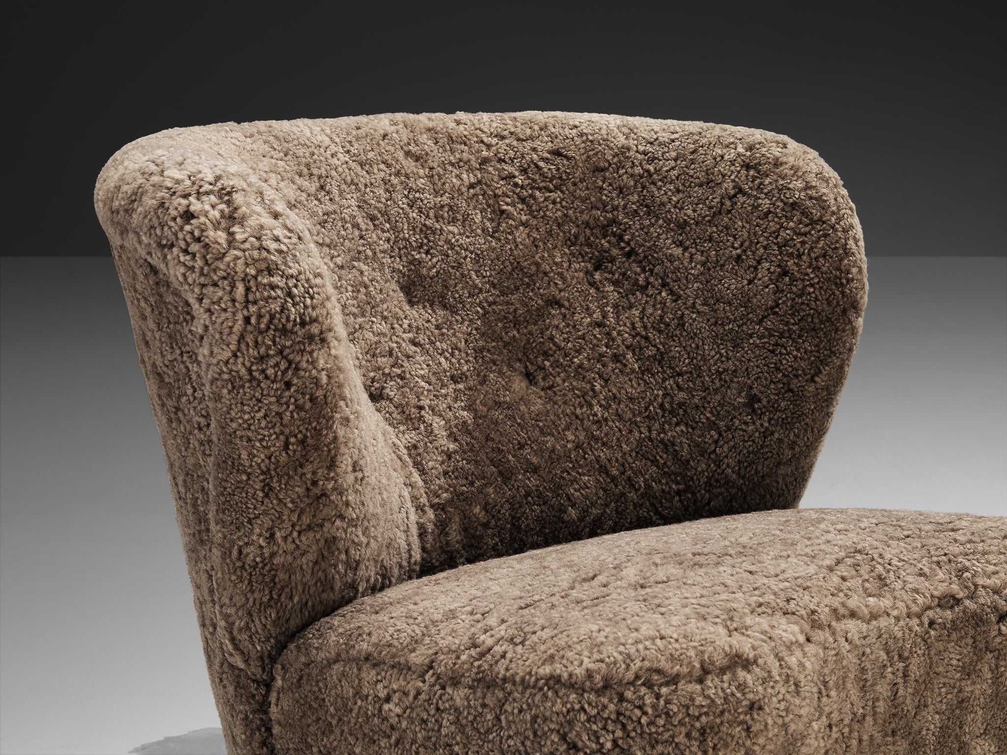 Gösta Jonsson Lounge Chair in Dark Grey Sheepskin Seating Morentz