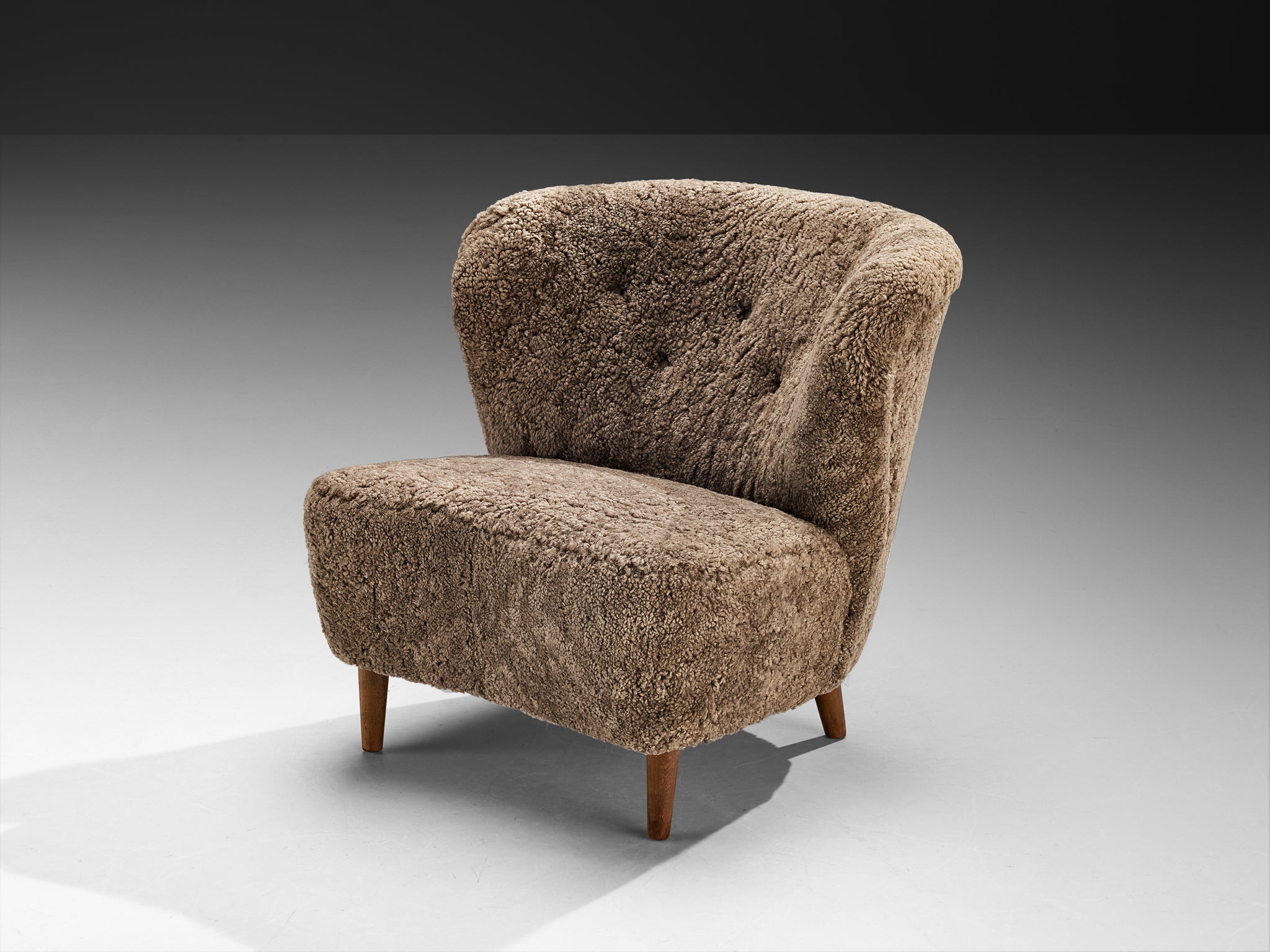 Gösta Jonsson Lounge Chair in Dark Grey Sheepskin Seating Morentz
