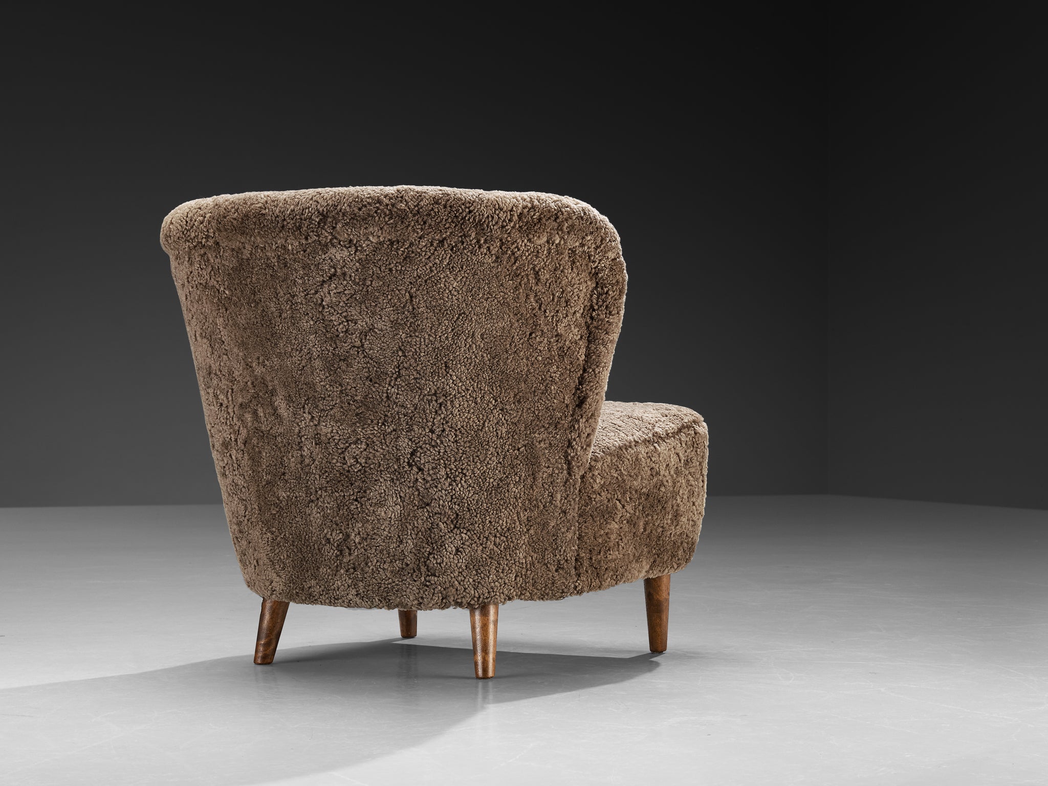 Gösta Jonsson Lounge Chair in Dark Grey Sheepskin Seating Morentz