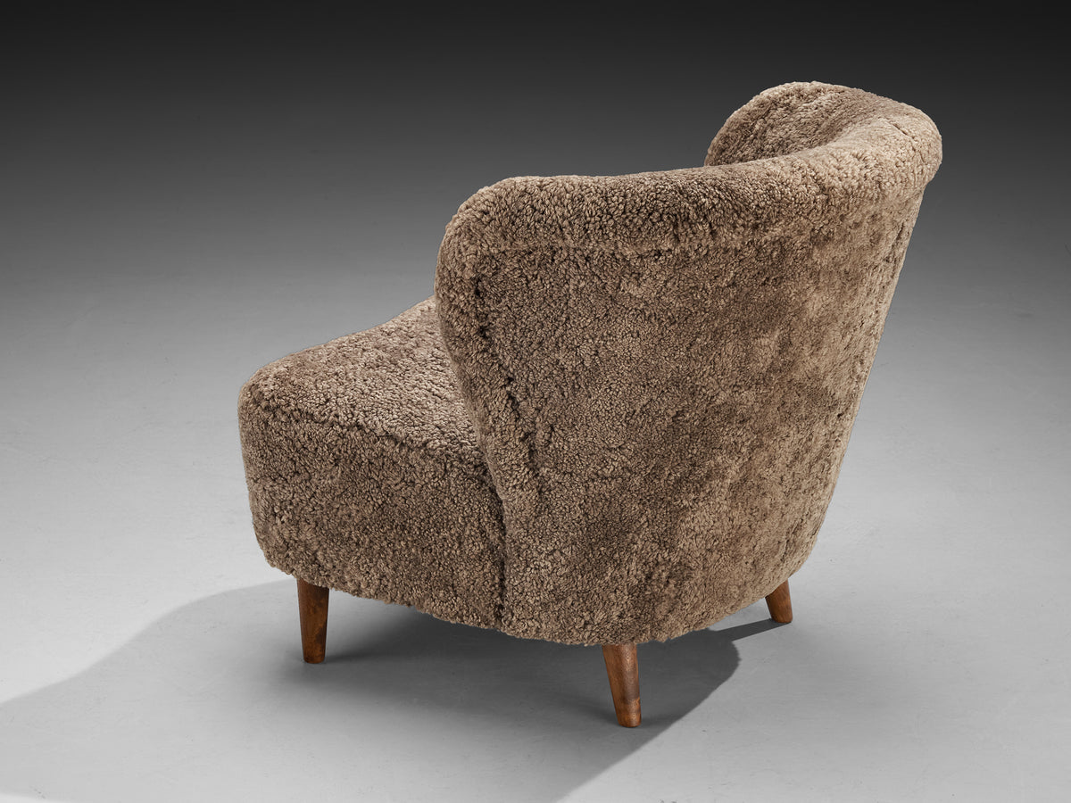 Gösta Jonsson Lounge Chair in Dark Grey Sheepskin Seating Morentz