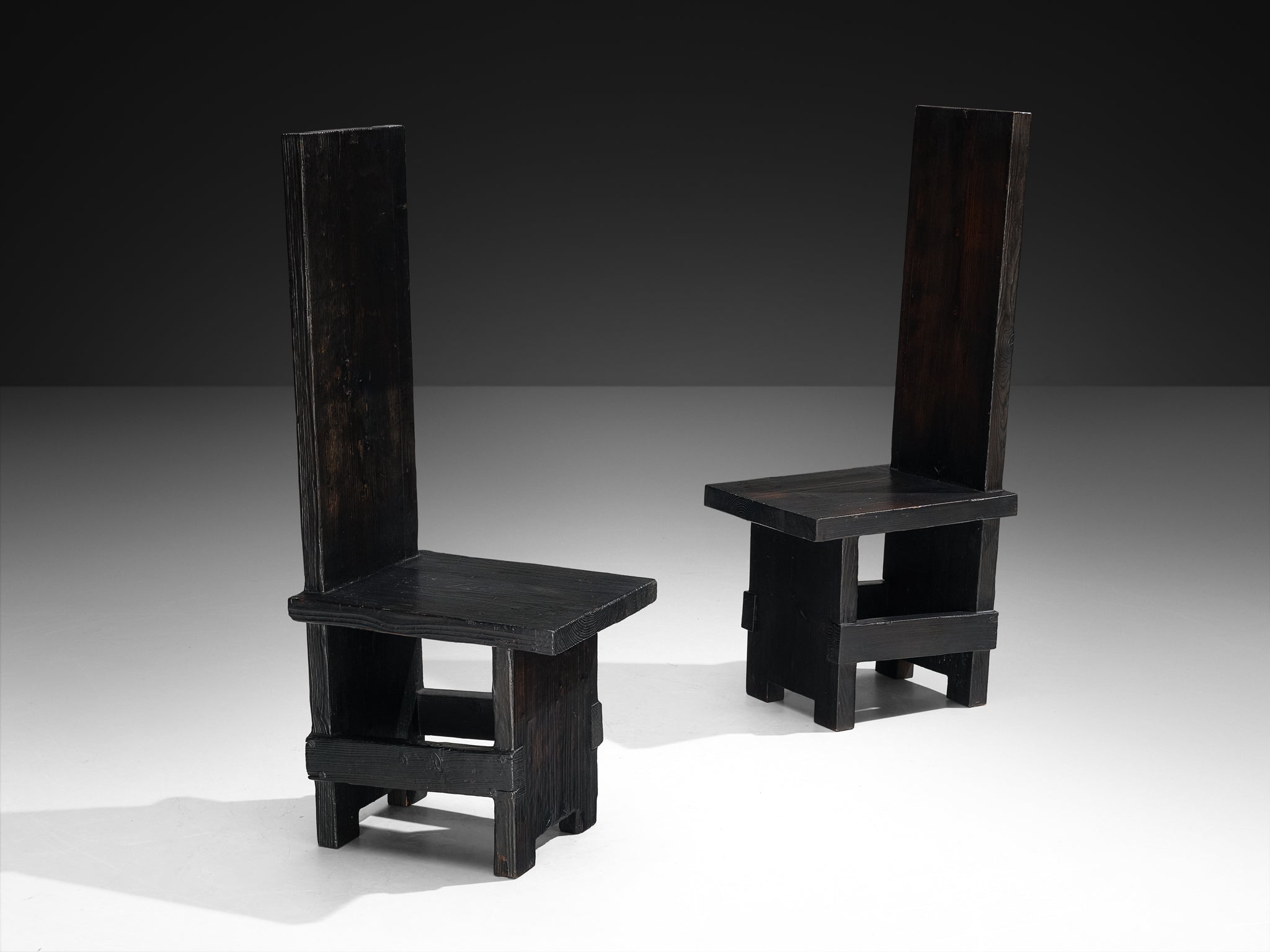 Studio D Italy Brutalist Chairs in Darkened Solid Pine Seating Morentz