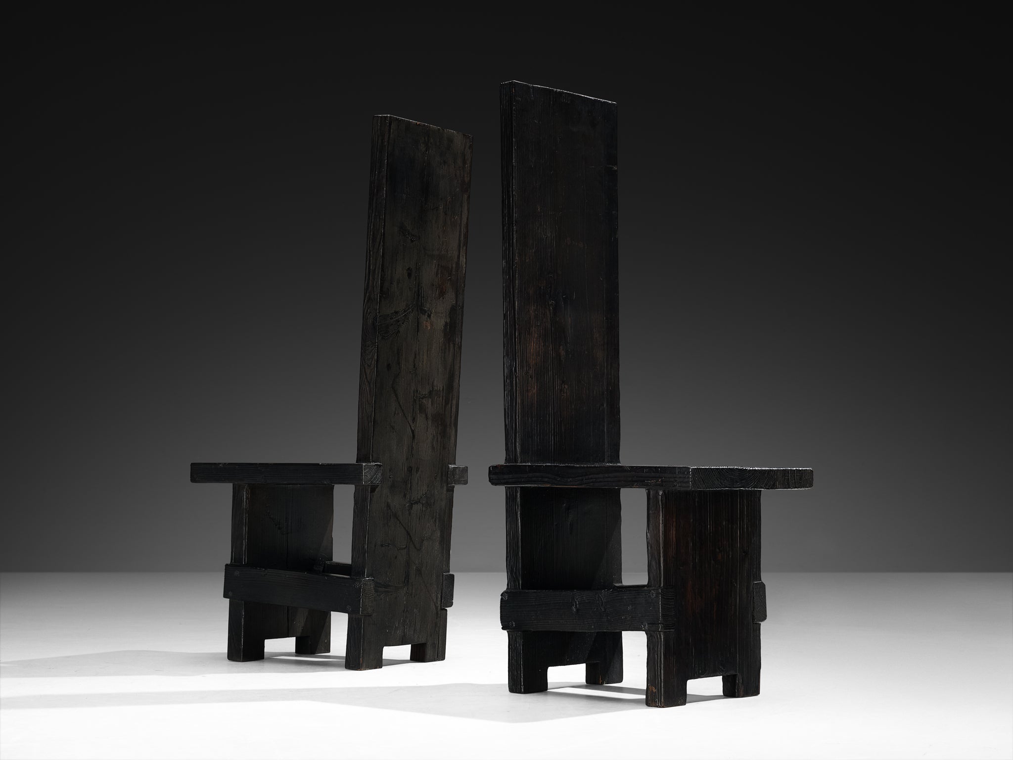 Studio D Italy Brutalist Chairs in Darkened Solid Pine Seating Morentz