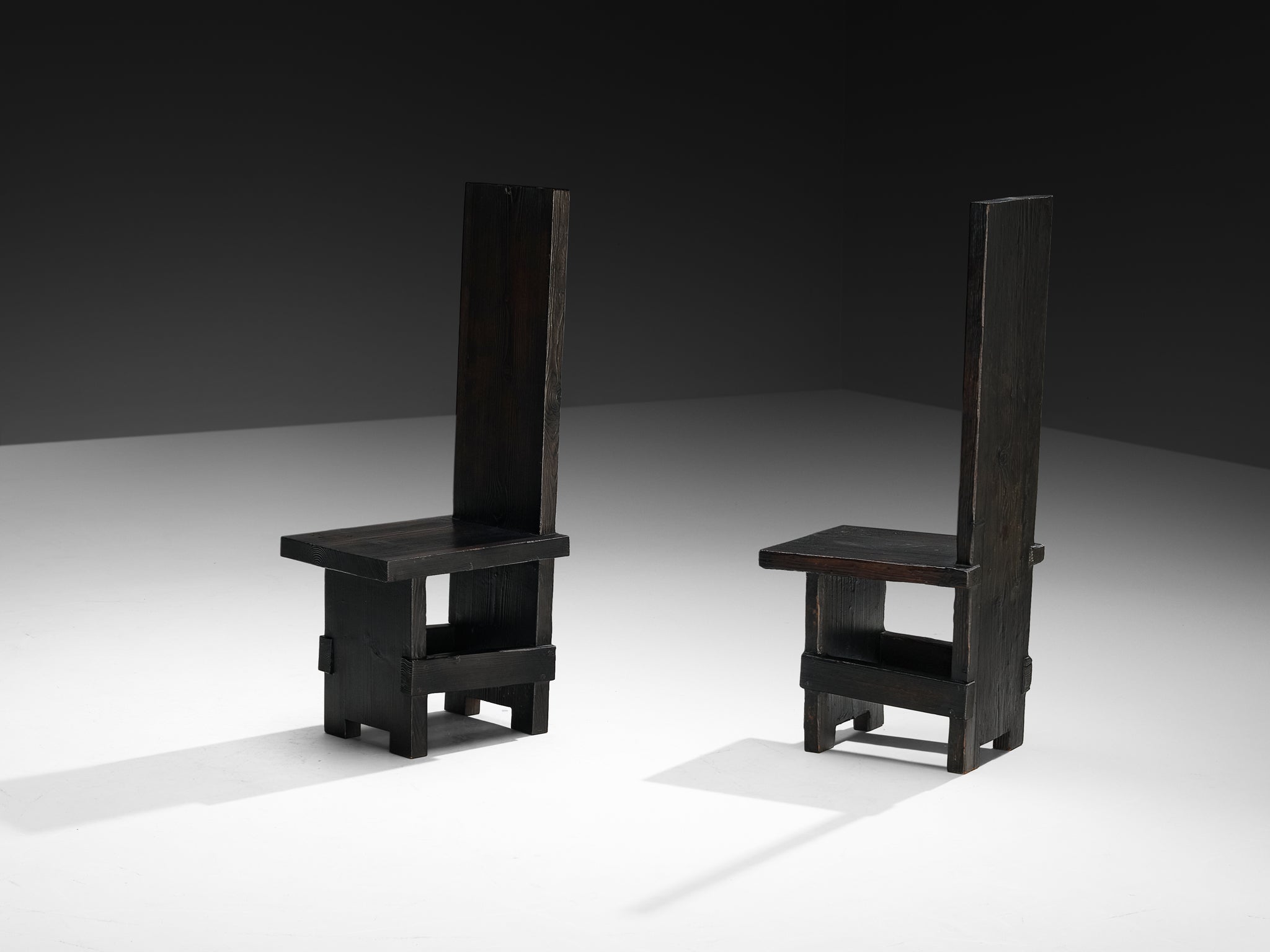 Studio D Italy Brutalist Chairs in Darkened Solid Pine Seating Morentz