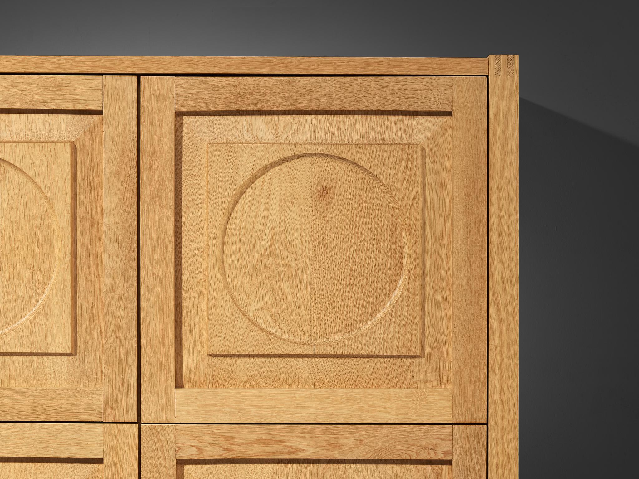 Modern Cabinet with Circular Carvings in Blond Oak case pieces and storage cabinets Morentz